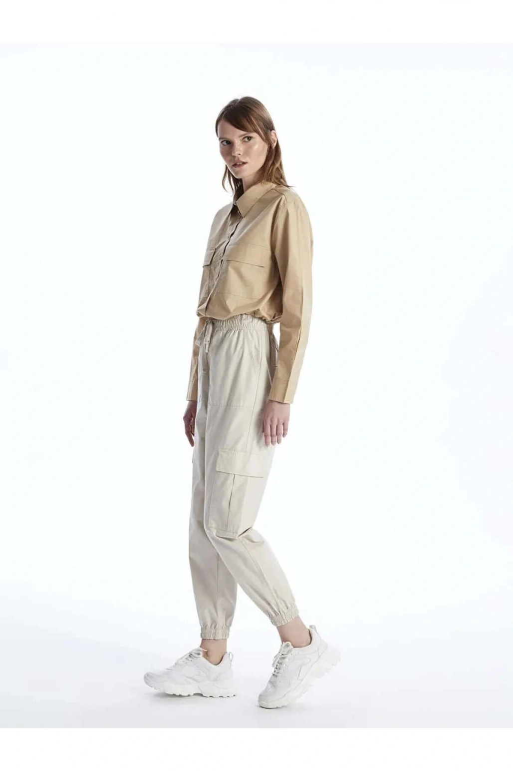 LCW Vision Bej Kadın Beli Lastikli Düz Jogger Pantolon