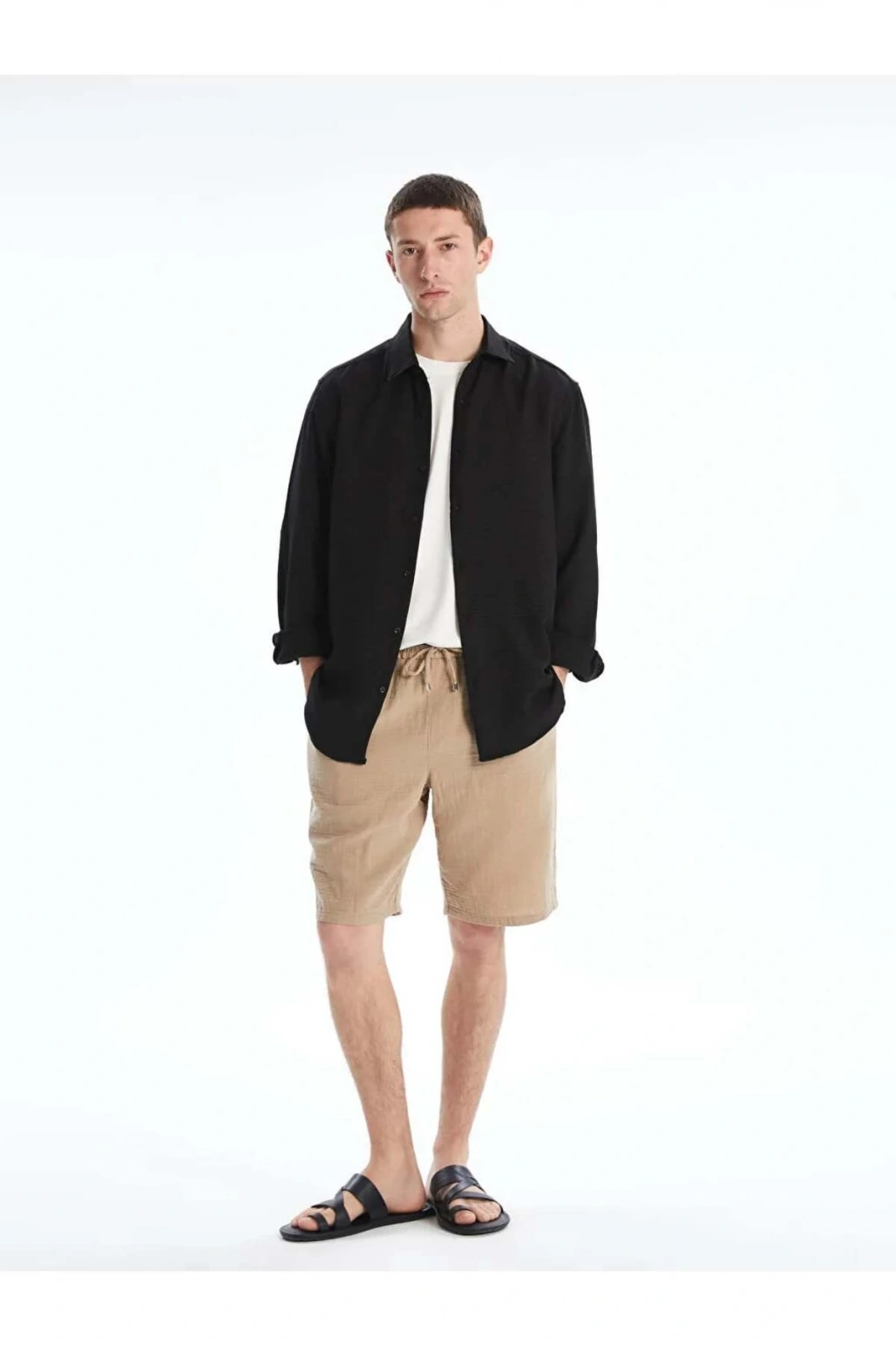 LCW Vision Bej Slim Fit Beli Bağlama Detaylı Erkek Şort