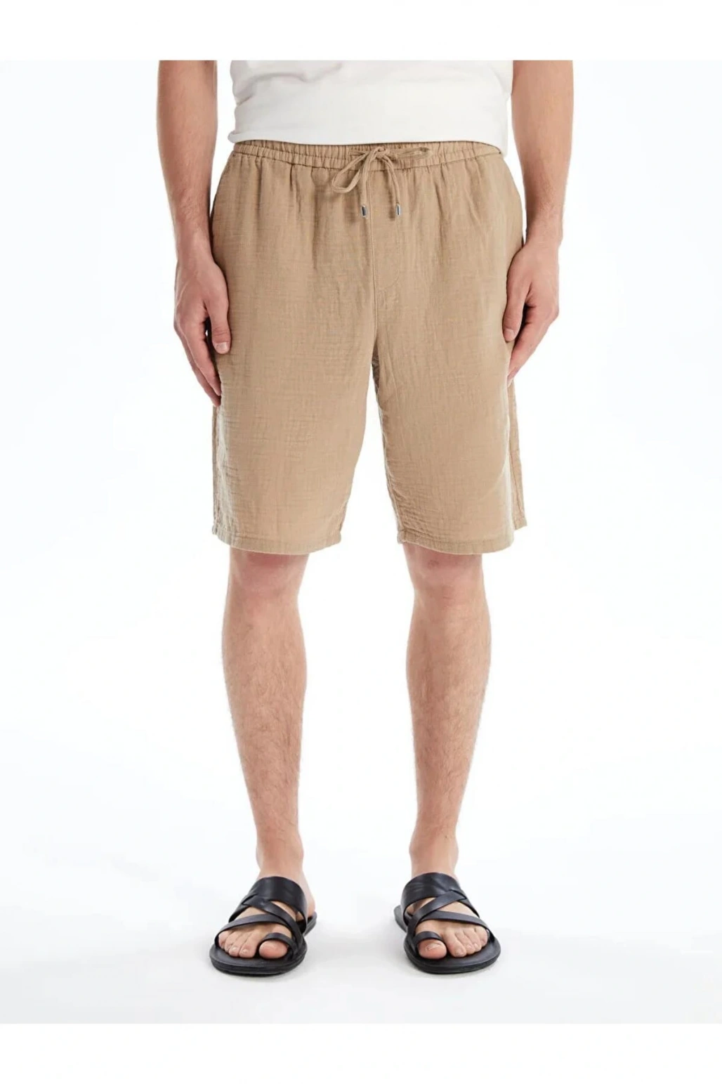 LCW Vision Bej Slim Fit Beli Bağlama Detaylı Erkek Şort