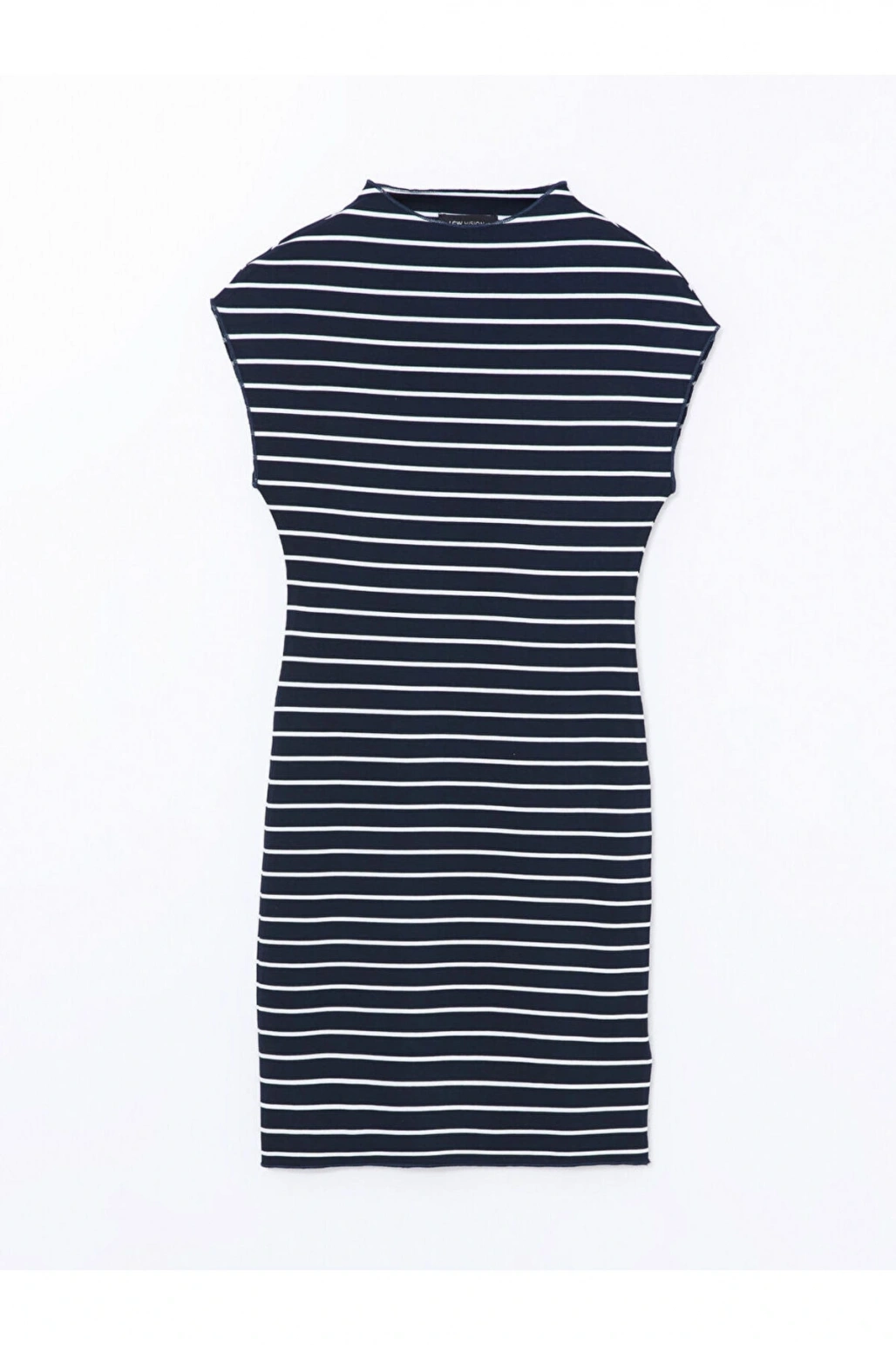 LCW Vision Beyaz Çizgili Dik Yaka Çizgili Kadın Elbise