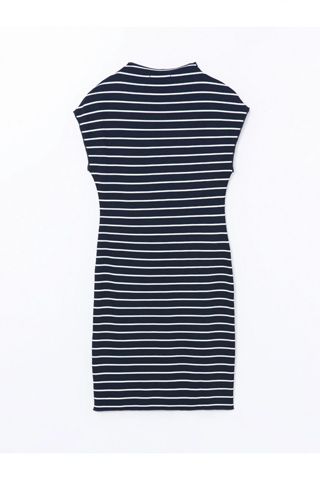 LCW Vision Beyaz Çizgili Dik Yaka Çizgili Kadın Elbise