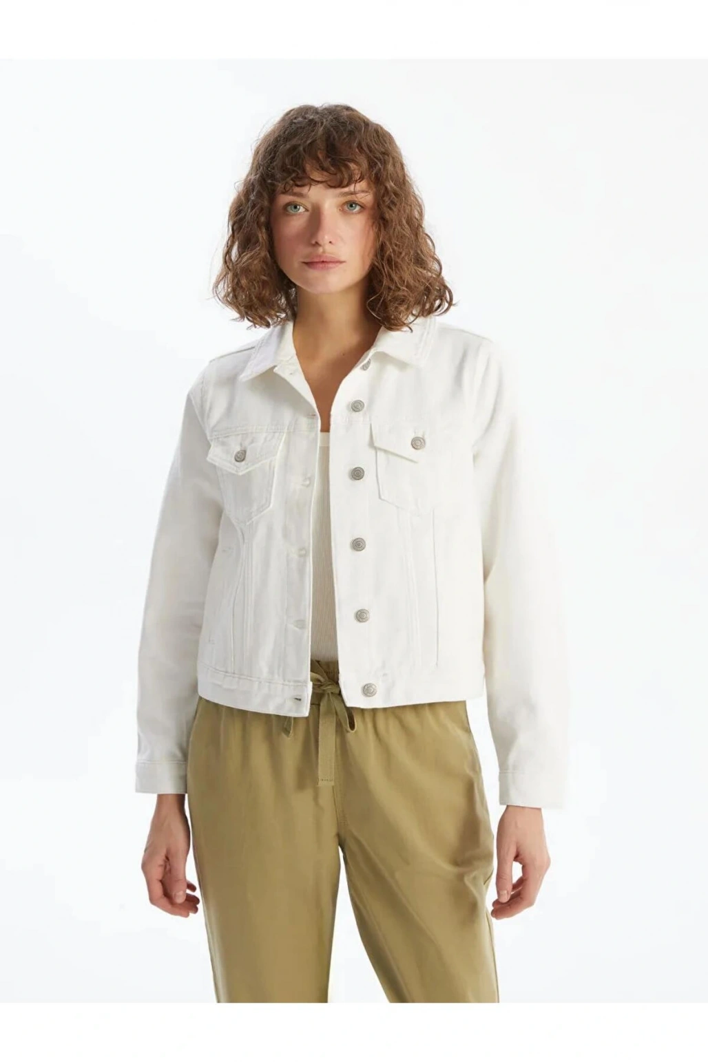 LCW Vision Beyaz Gömlek Yaka Kadın Jean Ceket