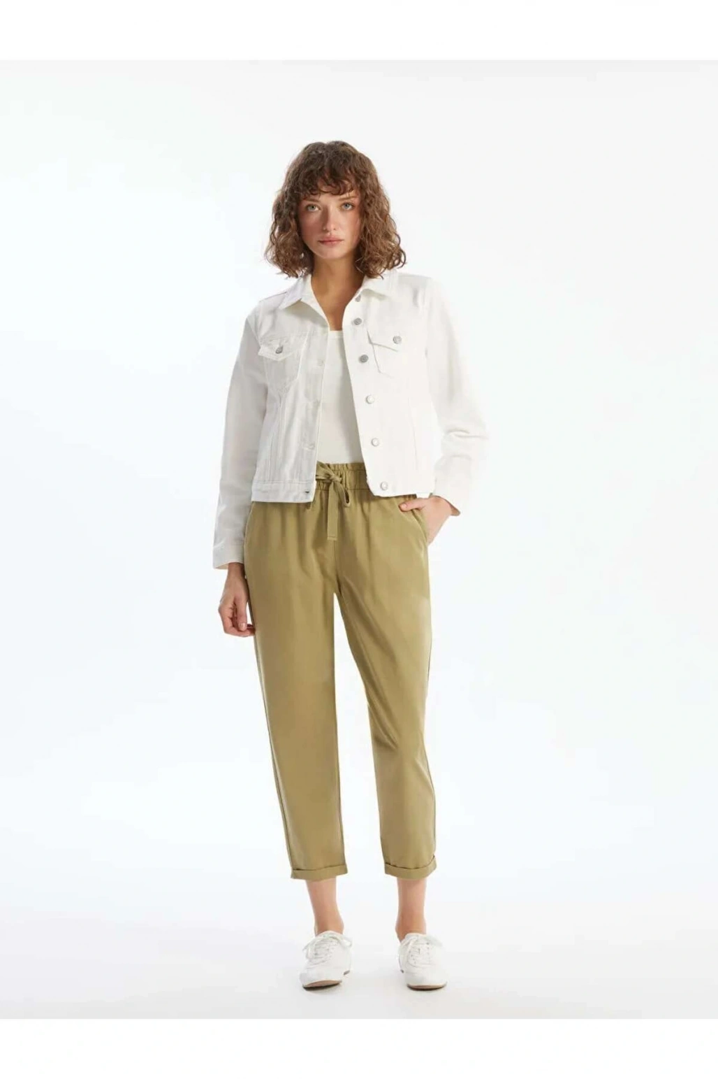 LCW Vision Beyaz Gömlek Yaka Kadın Jean Ceket