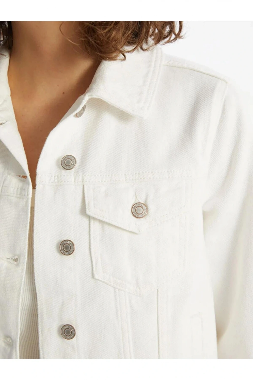 LCW Vision Beyaz Gömlek Yaka Kadın Jean Ceket