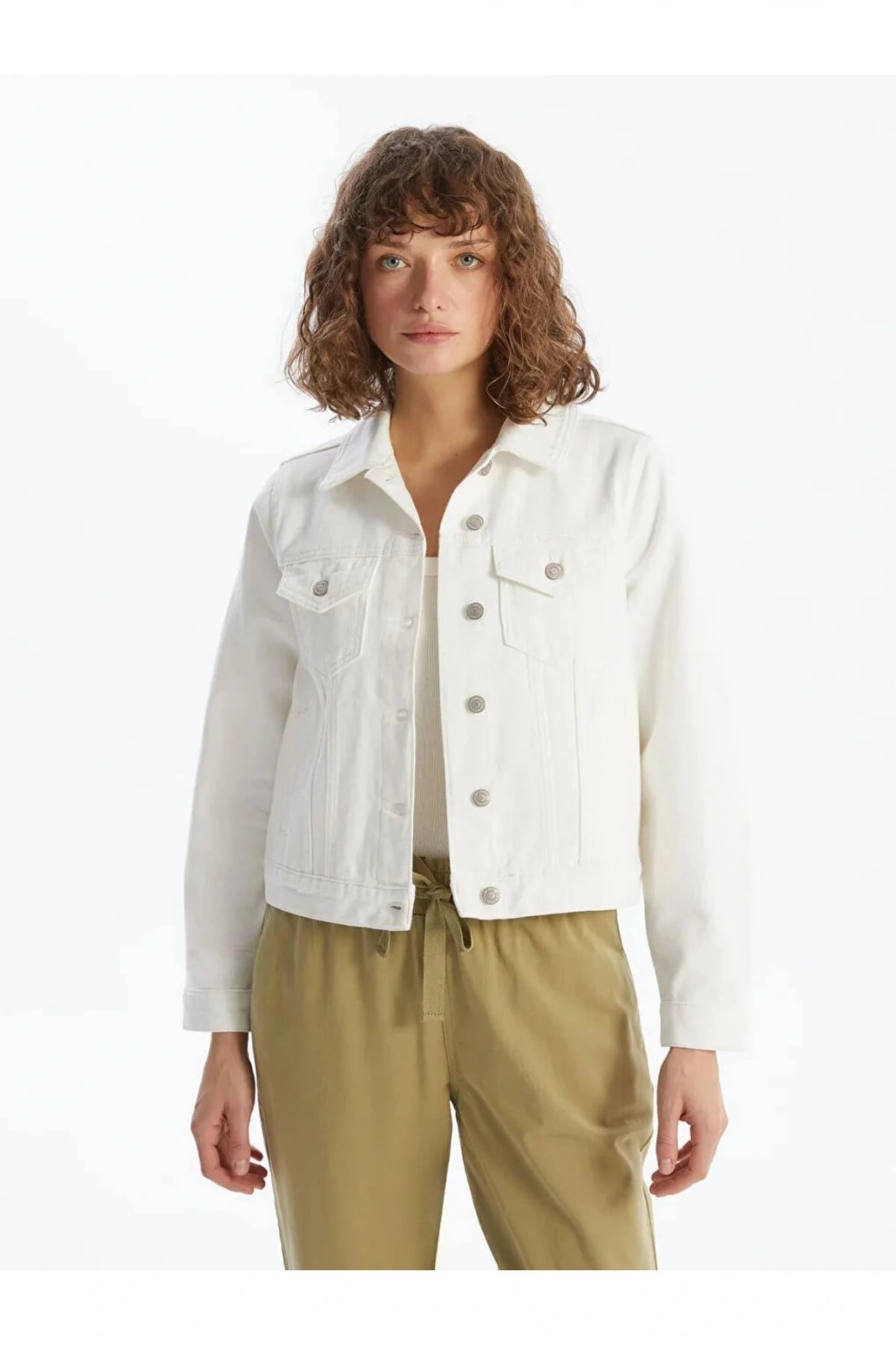 LCW Vision Beyaz Gömlek Yaka Kadın Jean Ceket