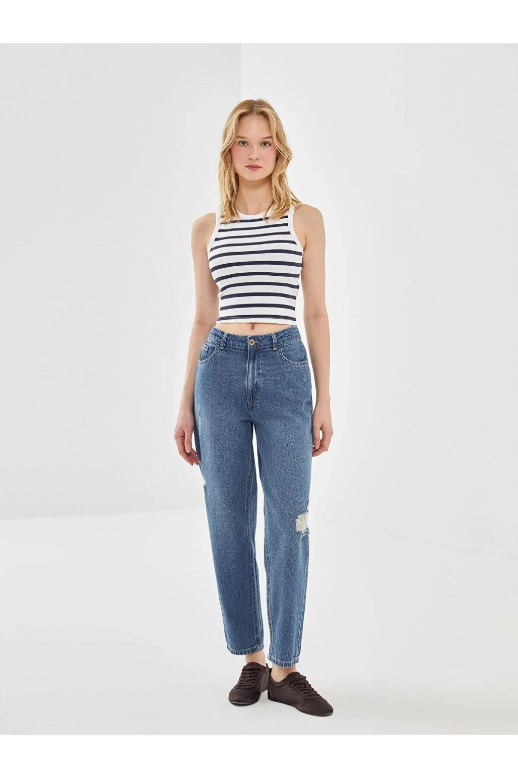 LCW Vision Bisiklet Yaka Çizgili Kadın Crop (S5)