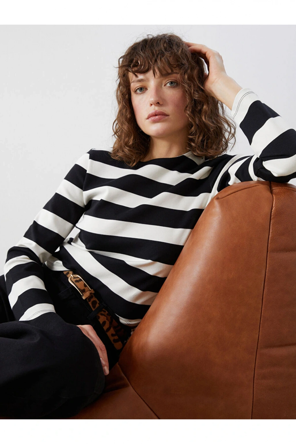 Lcw Vision Bisiklet Yaka Çizgili Kadın Tişört