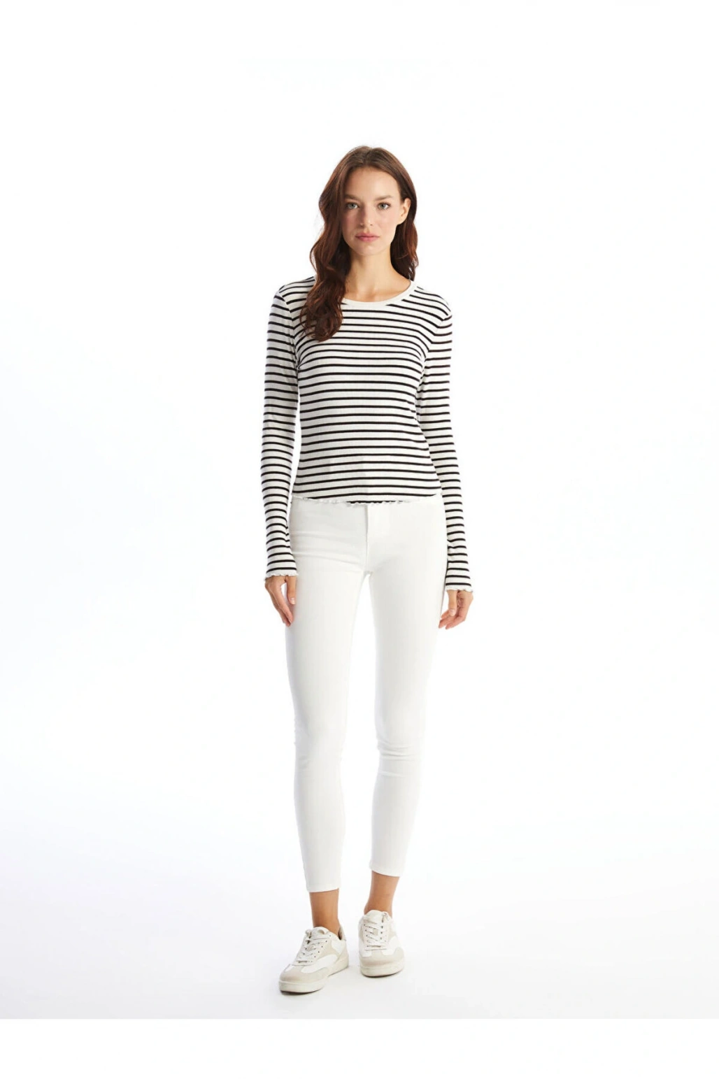 LCW Vision Bisiklet Yaka Çizgili Kadın Tişört