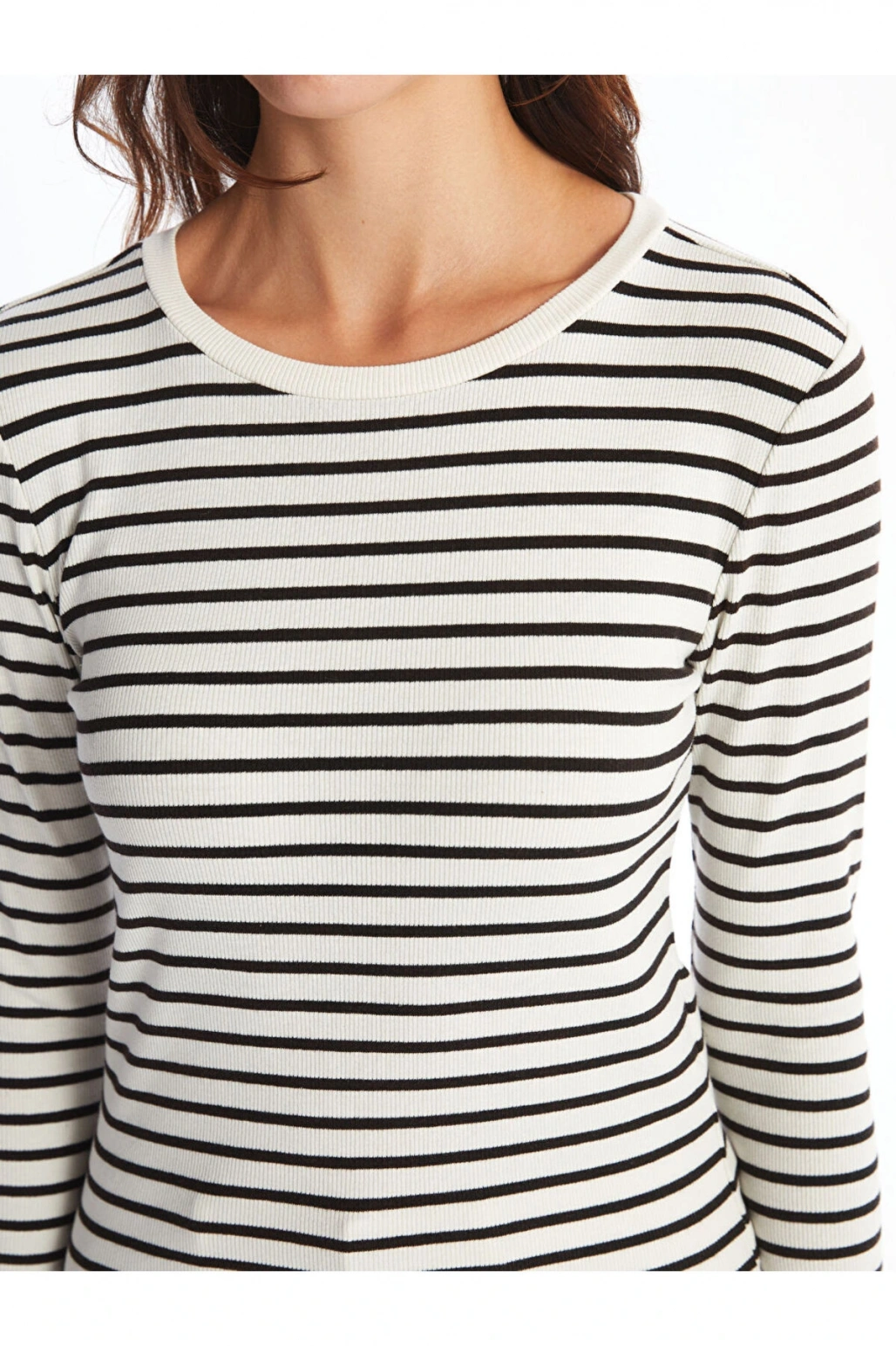 LCW Vision Bisiklet Yaka Çizgili Kadın Tişört