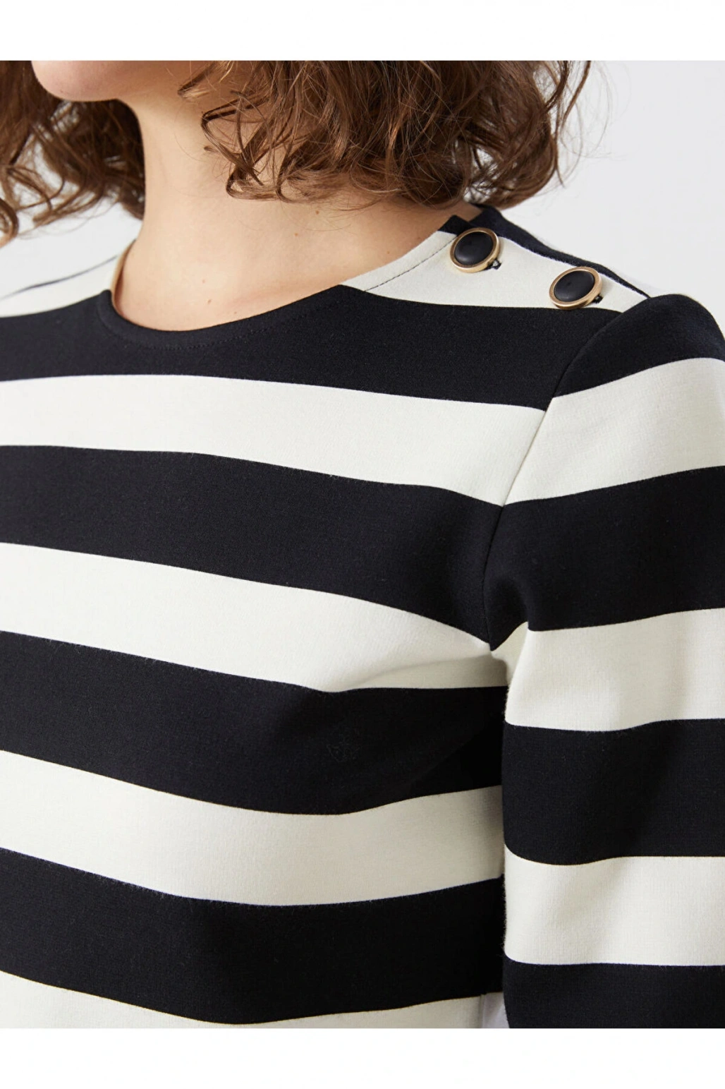 Lcw Vision Bisiklet Yaka Çizgili Kadın Tişört