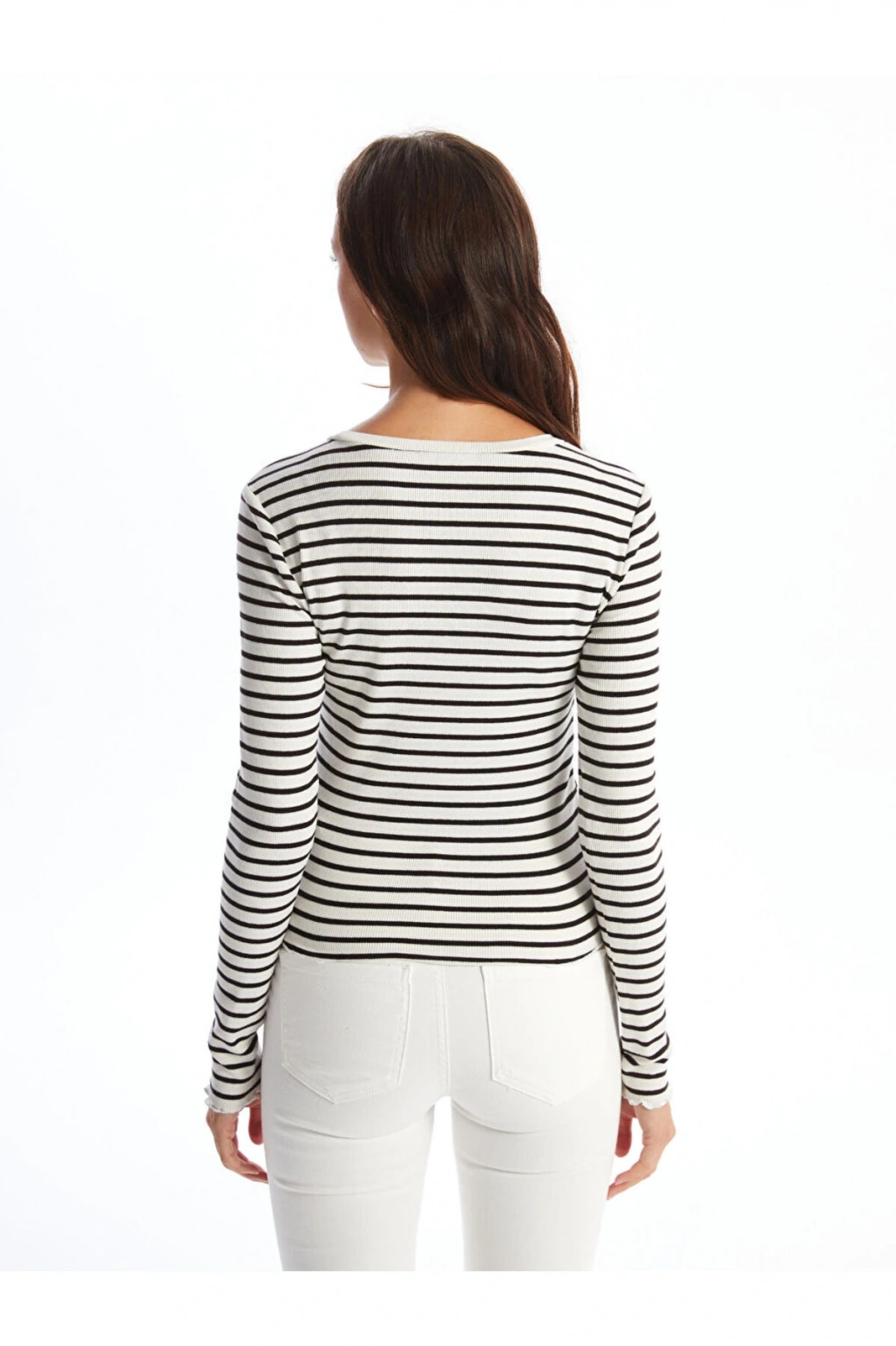 LCW Vision Bisiklet Yaka Çizgili Kadın Tişört