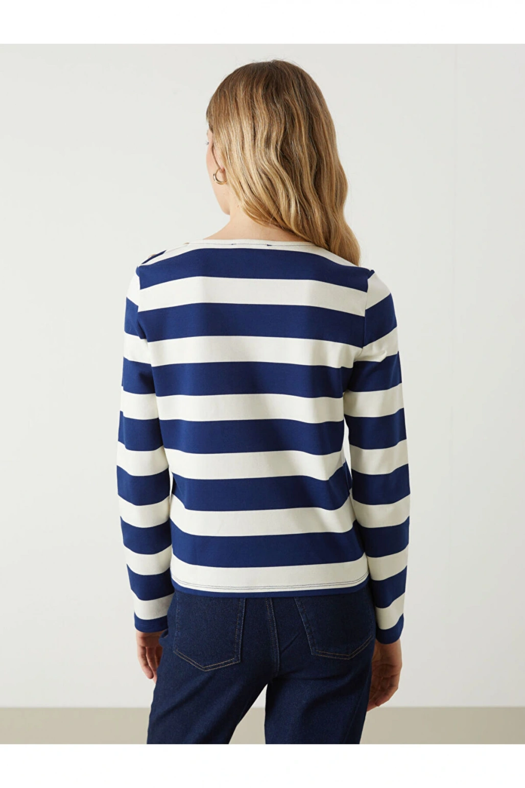 Lcw Vision Bisiklet Yaka Çizgili Kadın Tişört