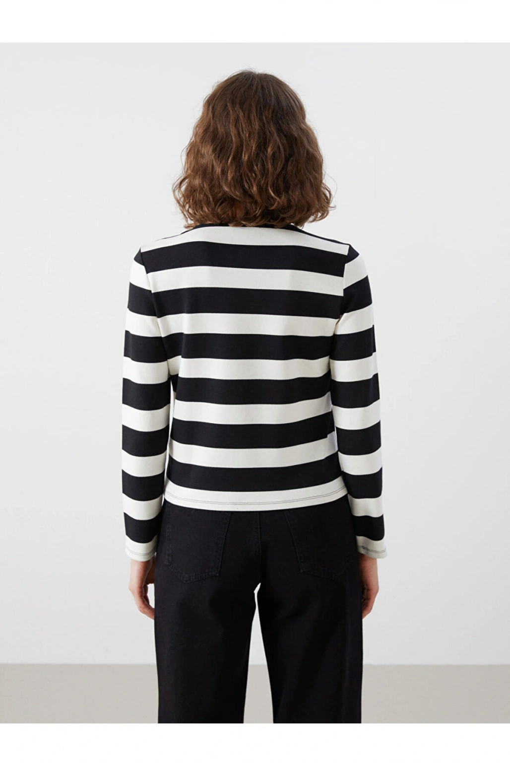 Lcw Vision Bisiklet Yaka Çizgili Kadın Tişört