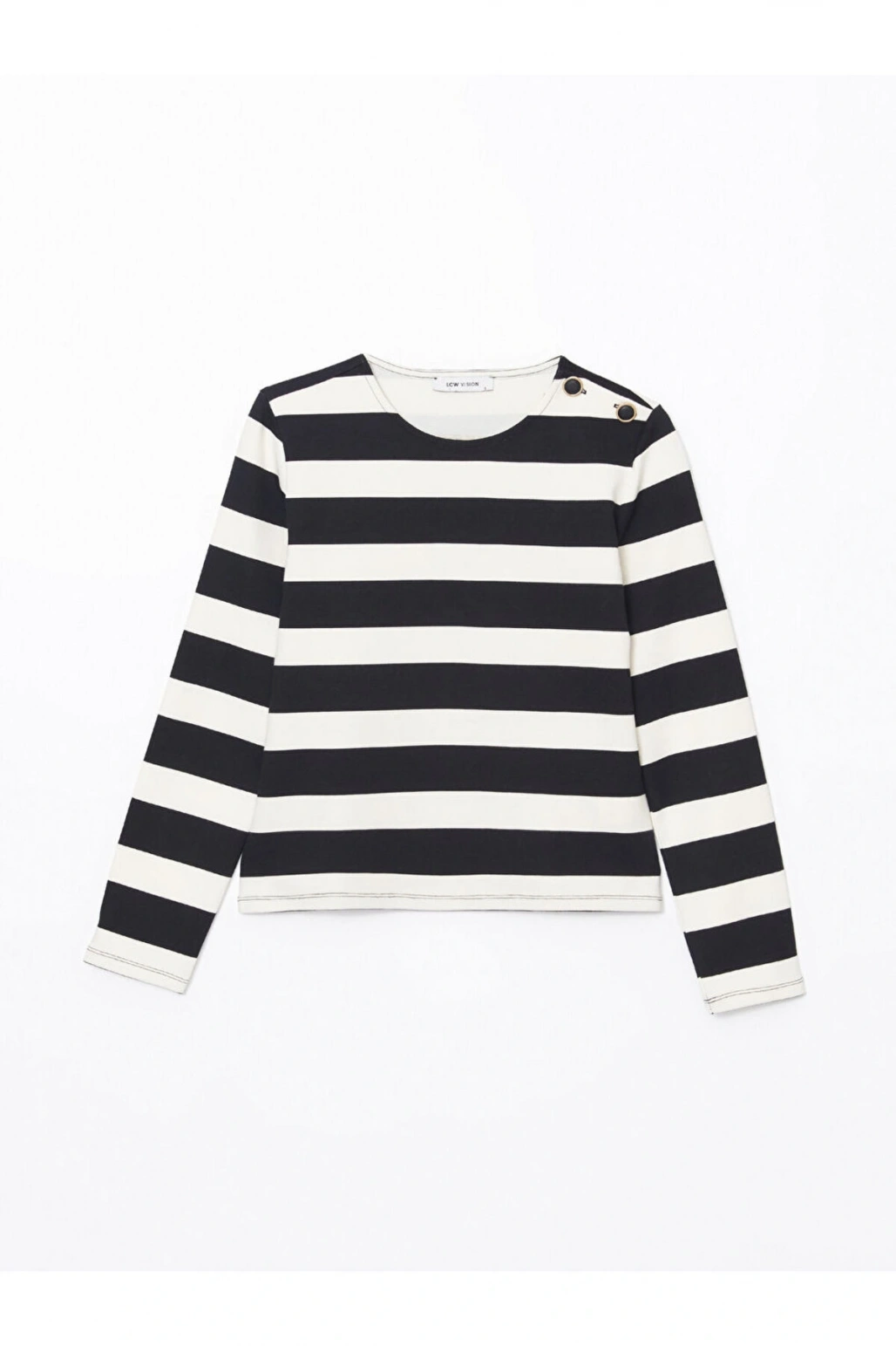 Lcw Vision Bisiklet Yaka Çizgili Kadın Tişört