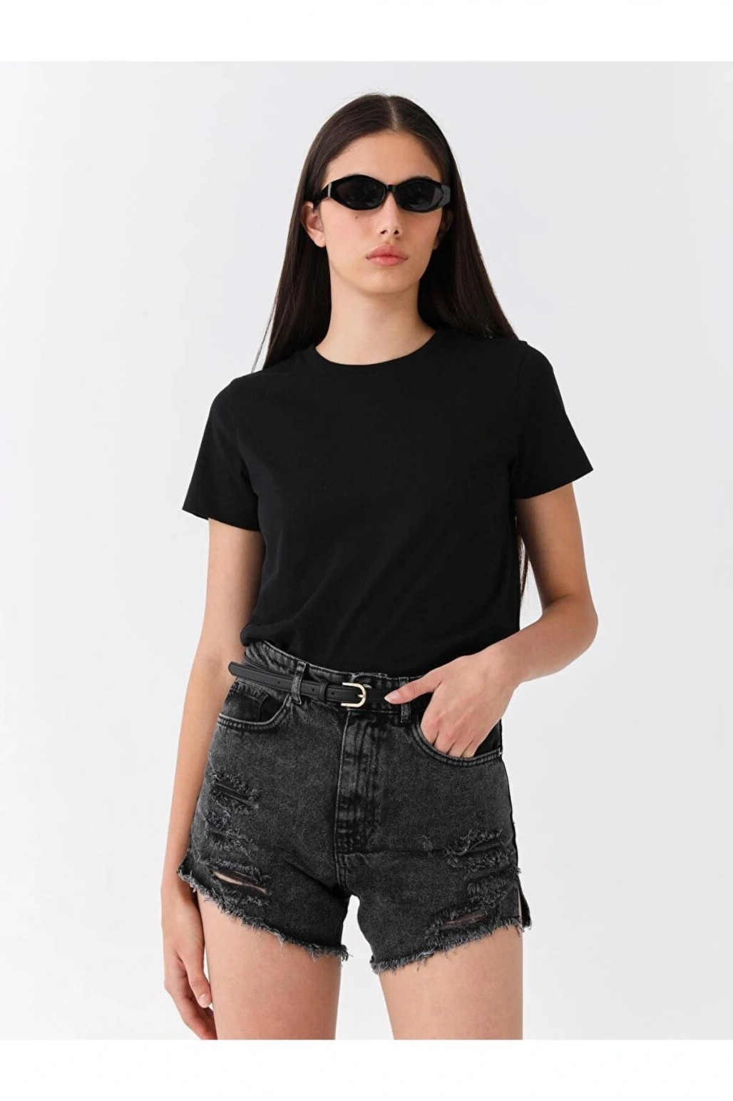 LCW Vision Bisiklet Yaka Düz Kısa Kollu Kadın Tişört