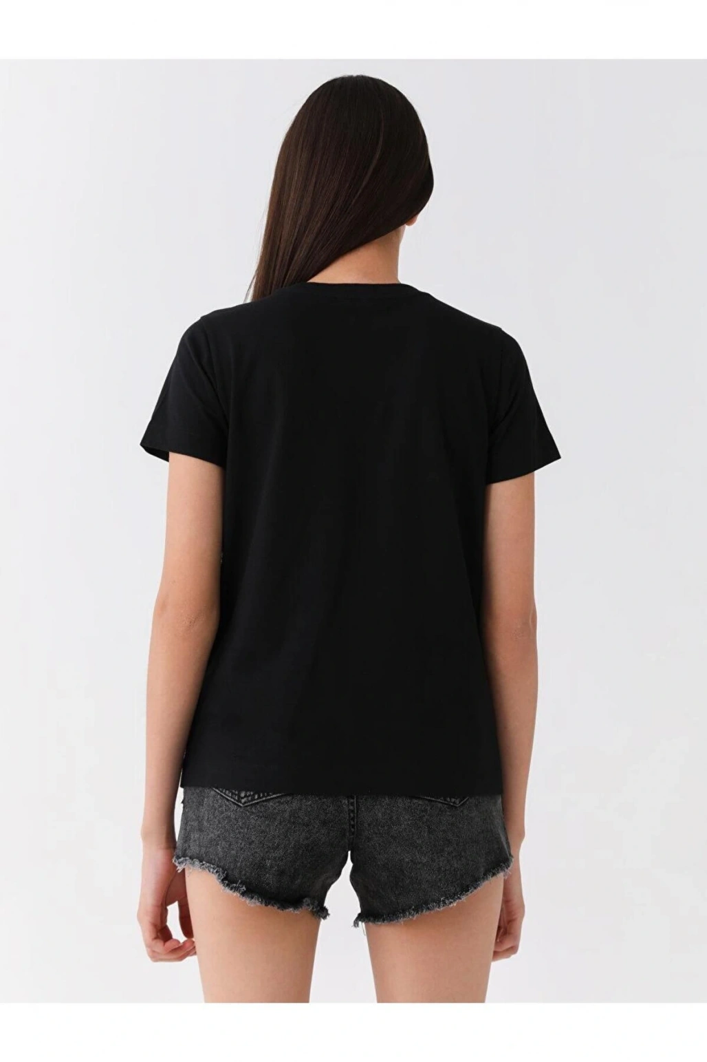 LCW Vision Bisiklet Yaka Düz Kısa Kollu Kadın Tişört