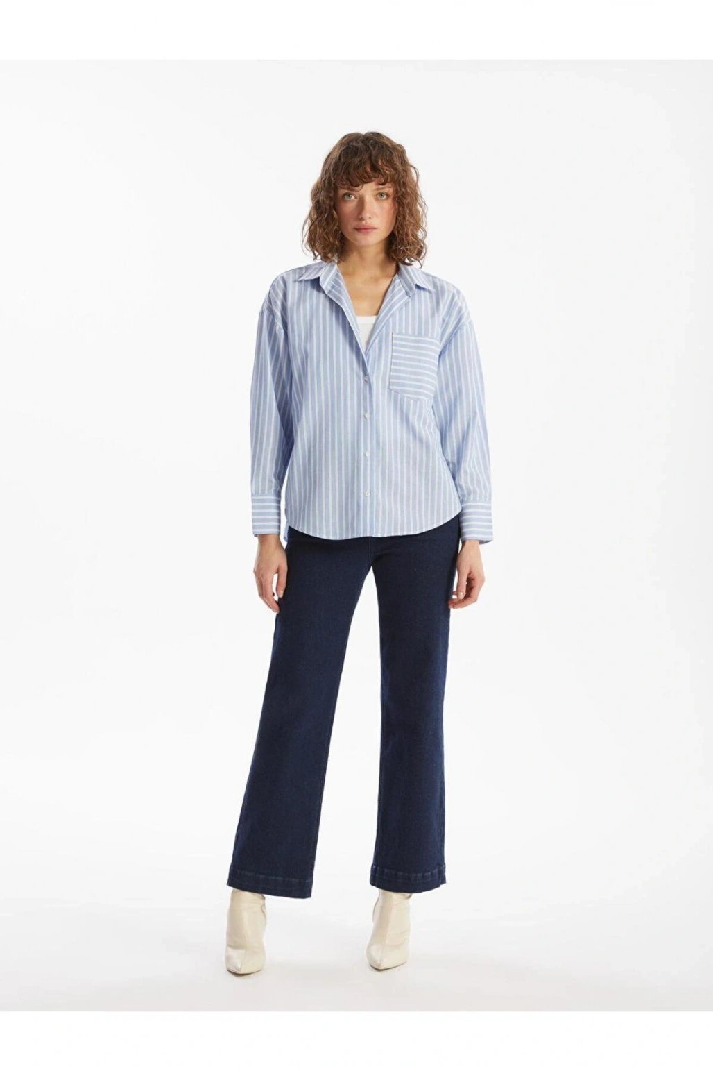 LCW Vision Çizgili Oversize Oxford Kadın Gömlek