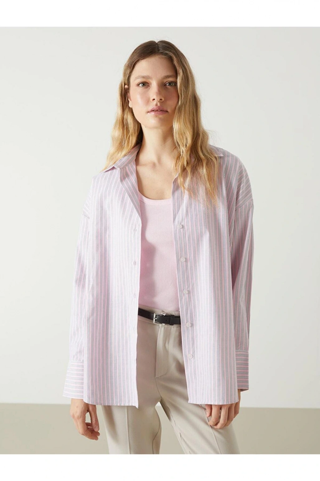 LCW Vision Çizgili Oversize Poplin Kadın Gömlek