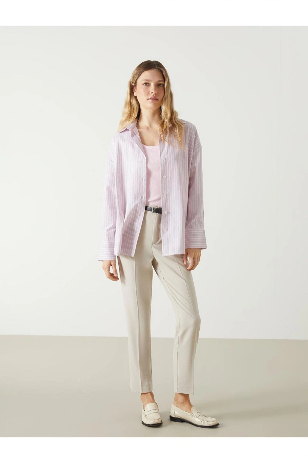 LCW Vision Çizgili Oversize Poplin Kadın Gömlek