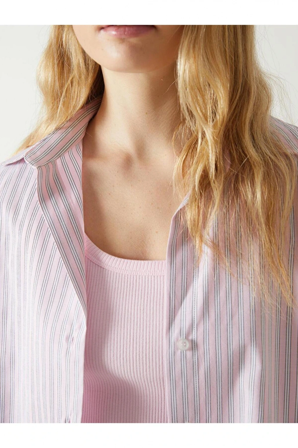 LCW Vision Çizgili Oversize Poplin Kadın Gömlek