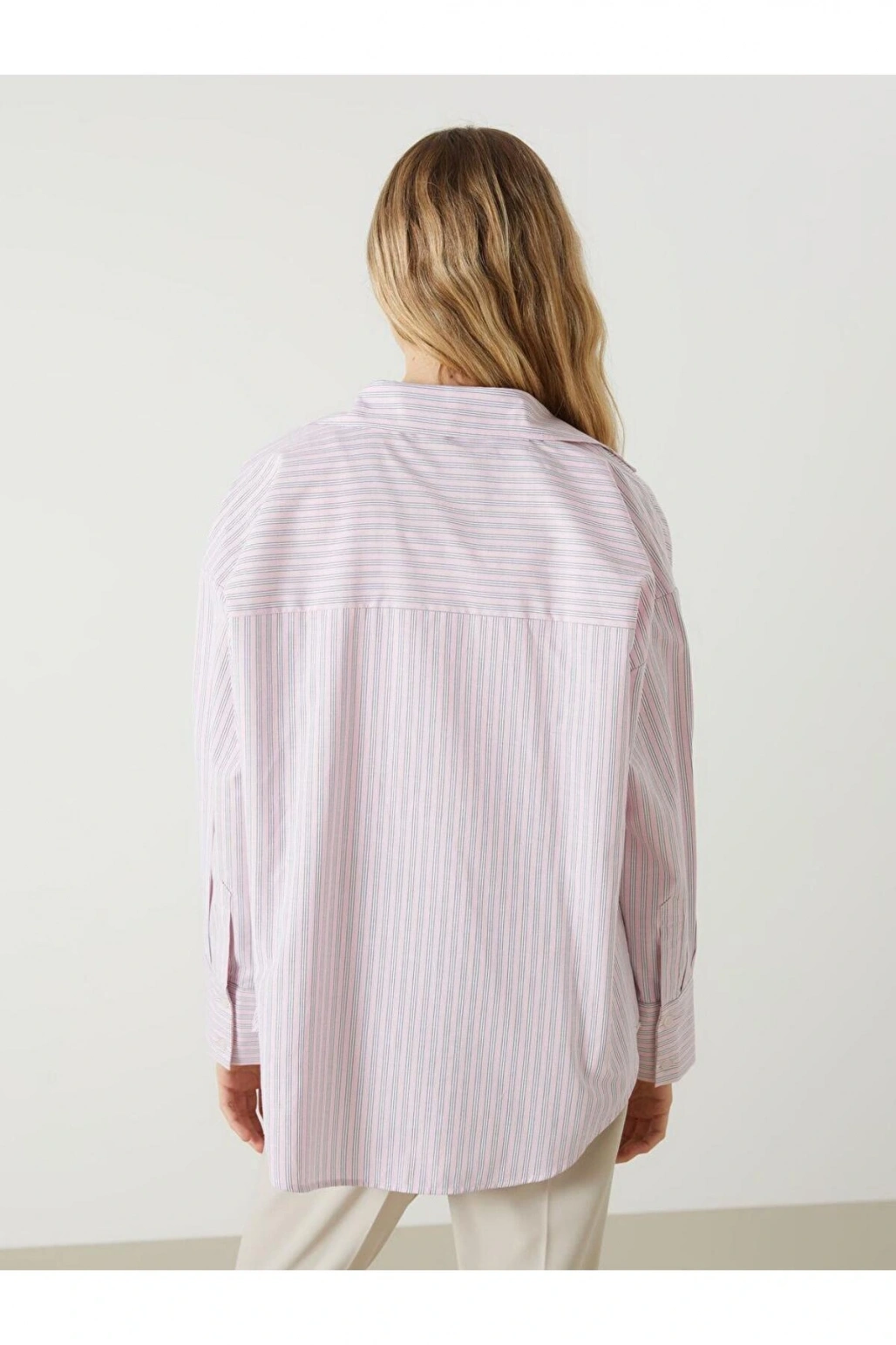 LCW Vision Çizgili Oversize Poplin Kadın Gömlek