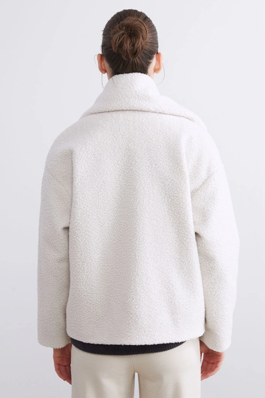 LCW Vision Ekru Bisiklet Yaka Atkılı Kadın Kaşe Kaban