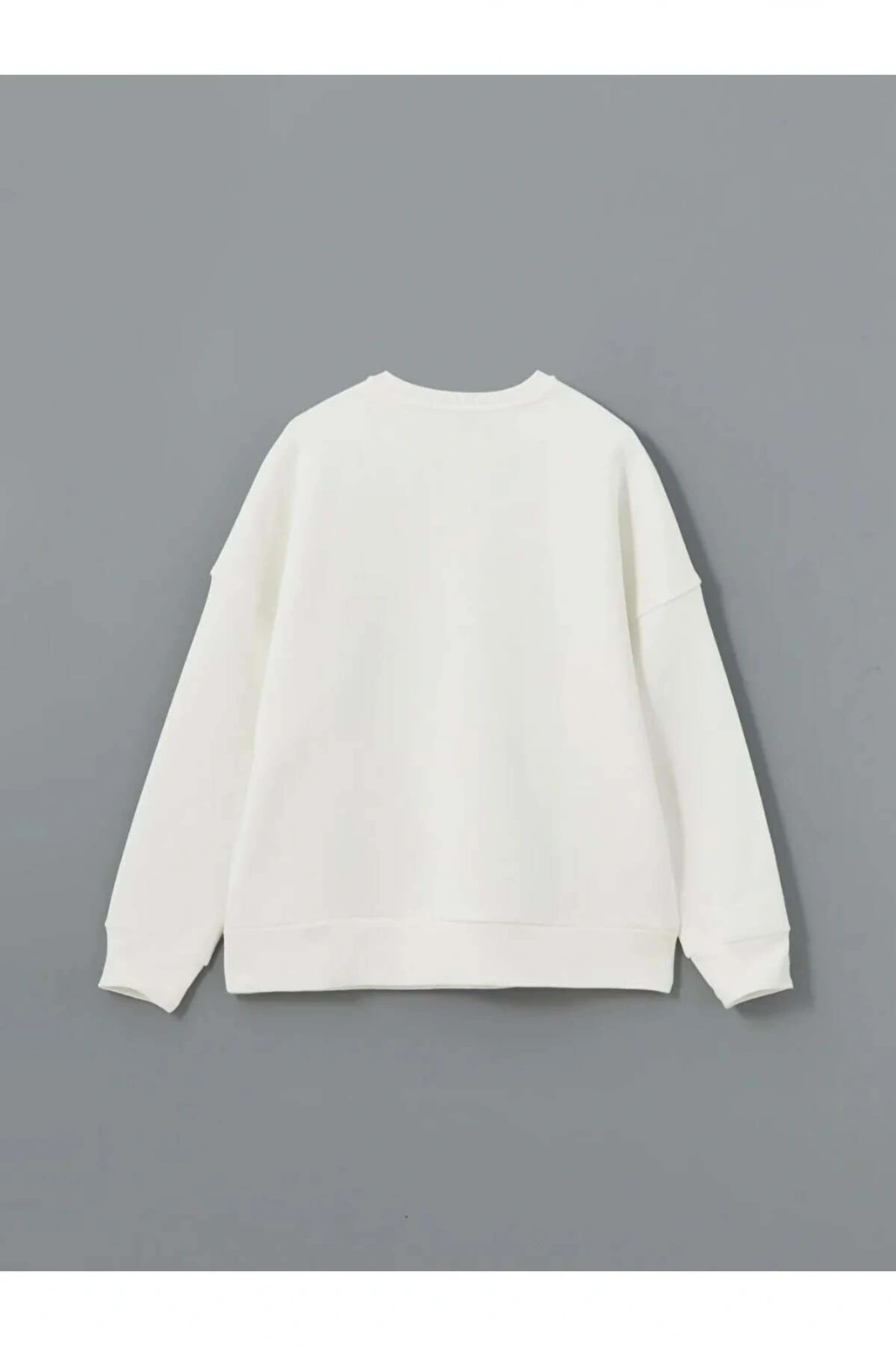 LCW Vision Ekru Bisiklet Yaka Baskılı Oversize Kadın Kalın Sweatshirt