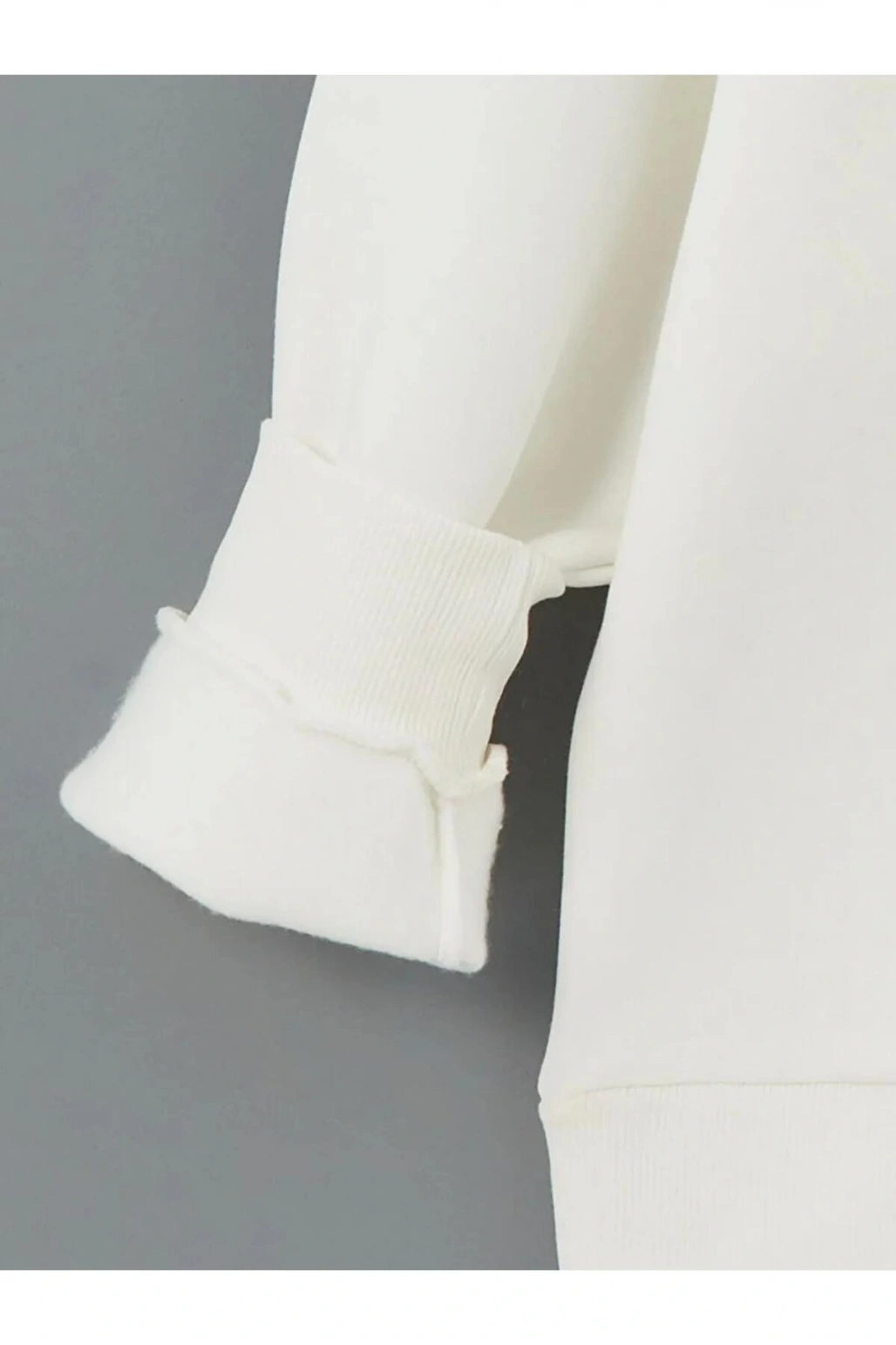 LCW Vision Ekru Bisiklet Yaka Baskılı Oversize Kadın Kalın Sweatshirt