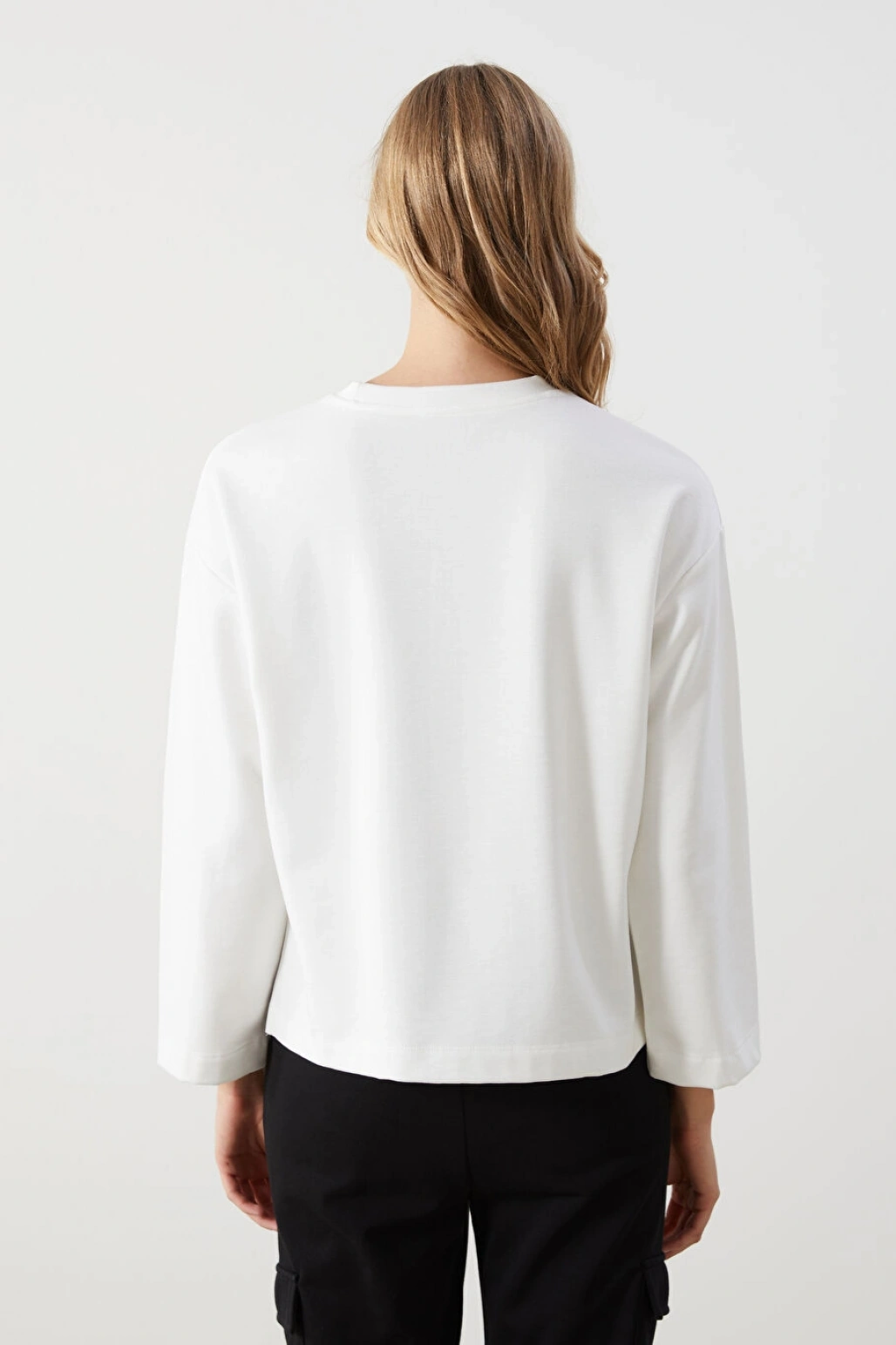 LCW Vision Ekru Bisiklet Yaka Baskılı Oversize Kadın Sweatshirt