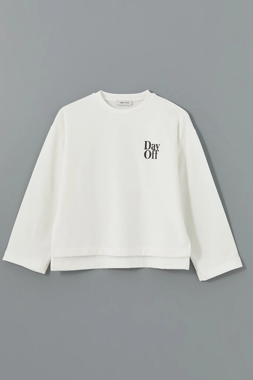 LCW Vision Ekru Bisiklet Yaka Baskılı Oversize Kadın Sweatshirt