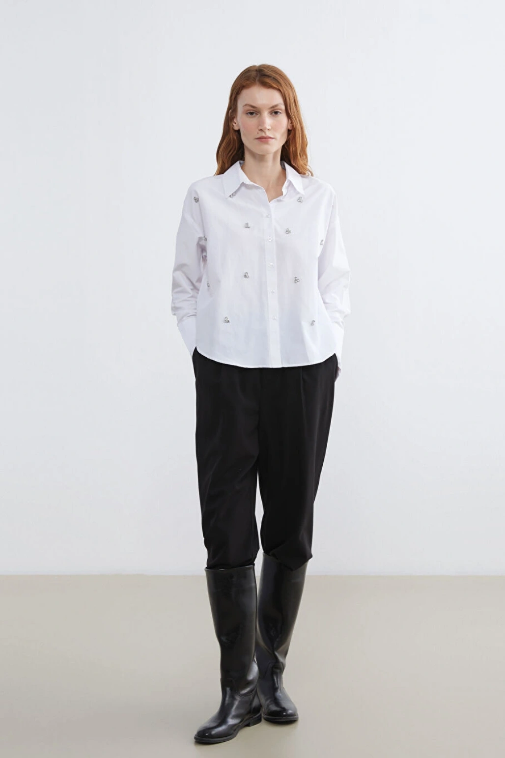 LCW Vision Ekru Taşlı Oversize Kadın Gömlek