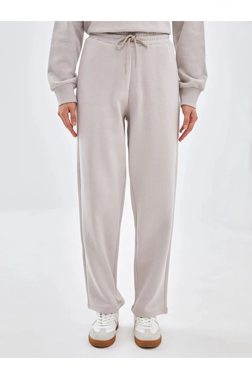 LCW Vision Gri Beli Lastikli Düz Geniş Paça Kadın Kalın Eşofman Altı