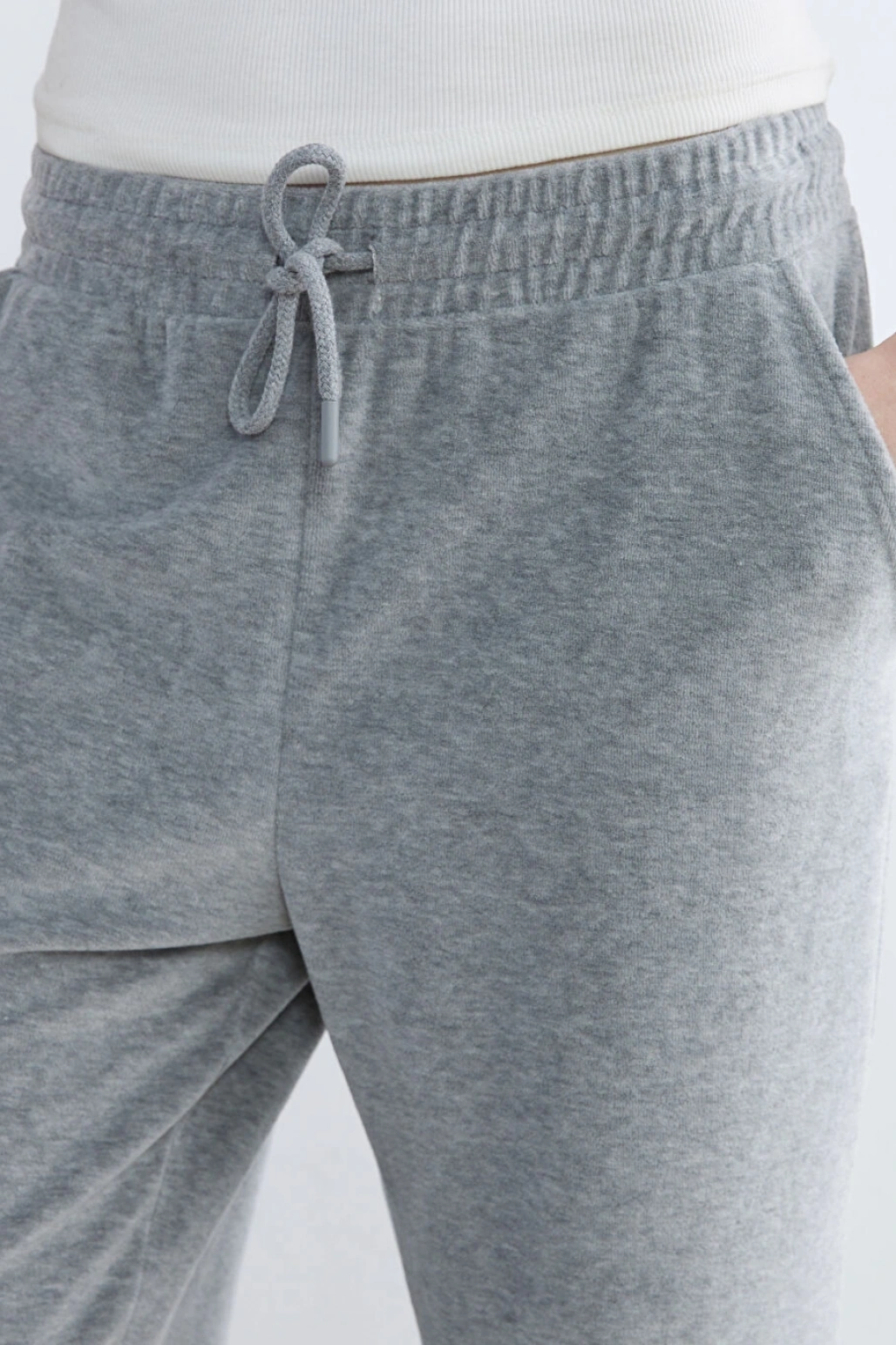 LCW Vision Gri Beli Lastikli Kadife Kadın Eşofman Altı