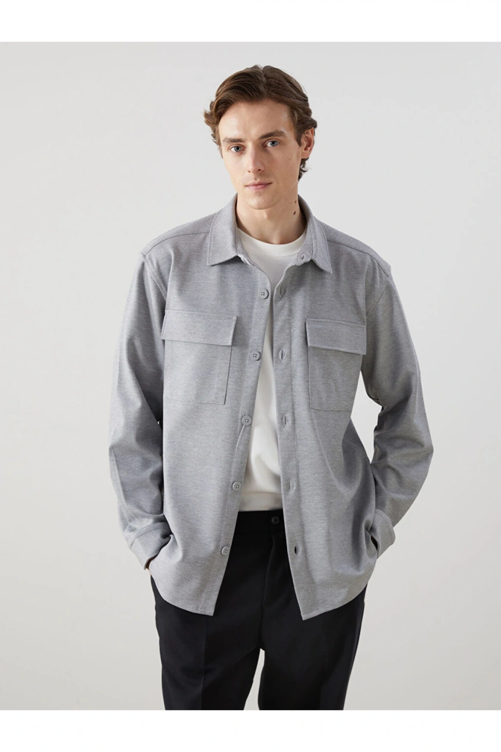 LCW Vision Gri Regular Fit Uzun Kollu Erkek Gömlek Ceket