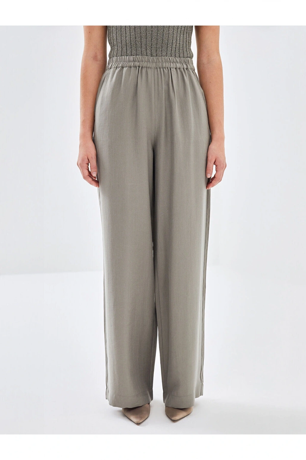 LCW Vision Haki Beli Lastikli Loose Fit Kadın Pantolon W4JP34Z8