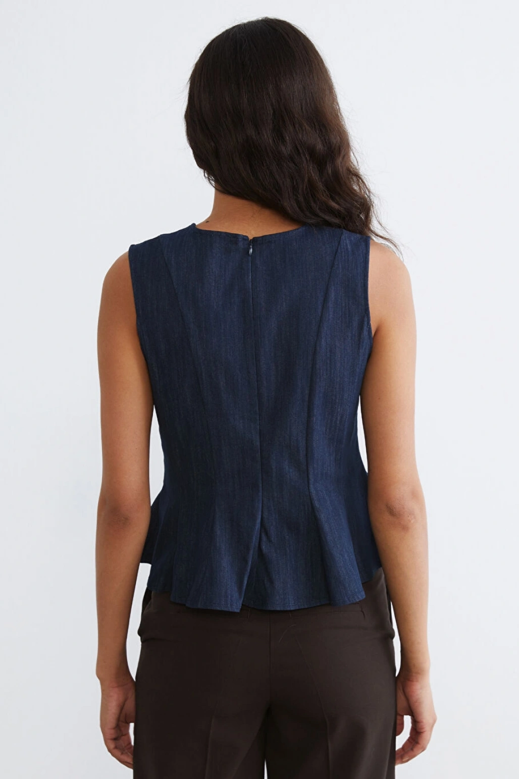 LCW Vision Indigo Bisiklet Yaka Peplum Jean Bluz