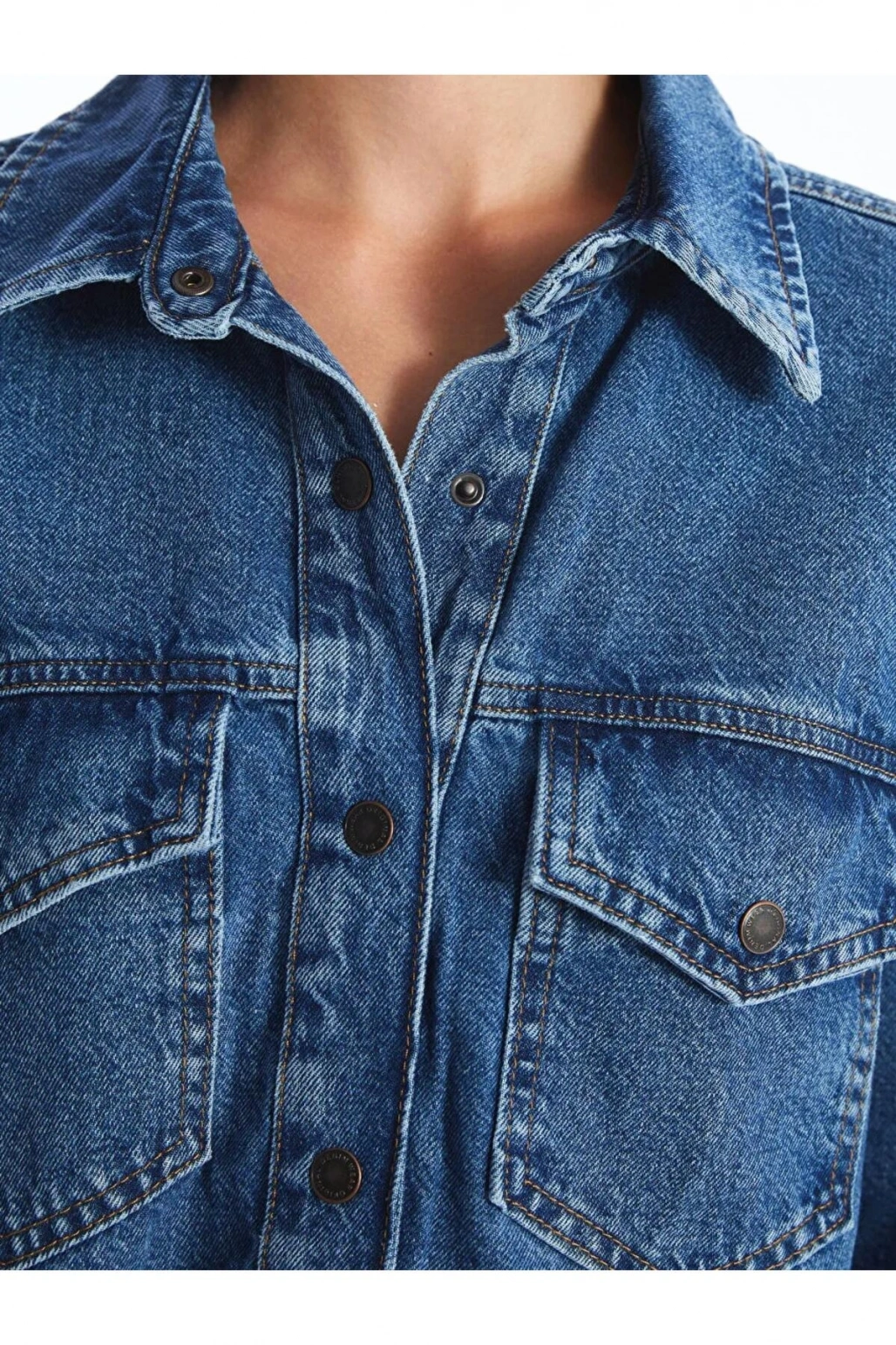LCW Vision İndigo Düz Uzun Kollu Crop Kadın Jean Gömlek Ceket