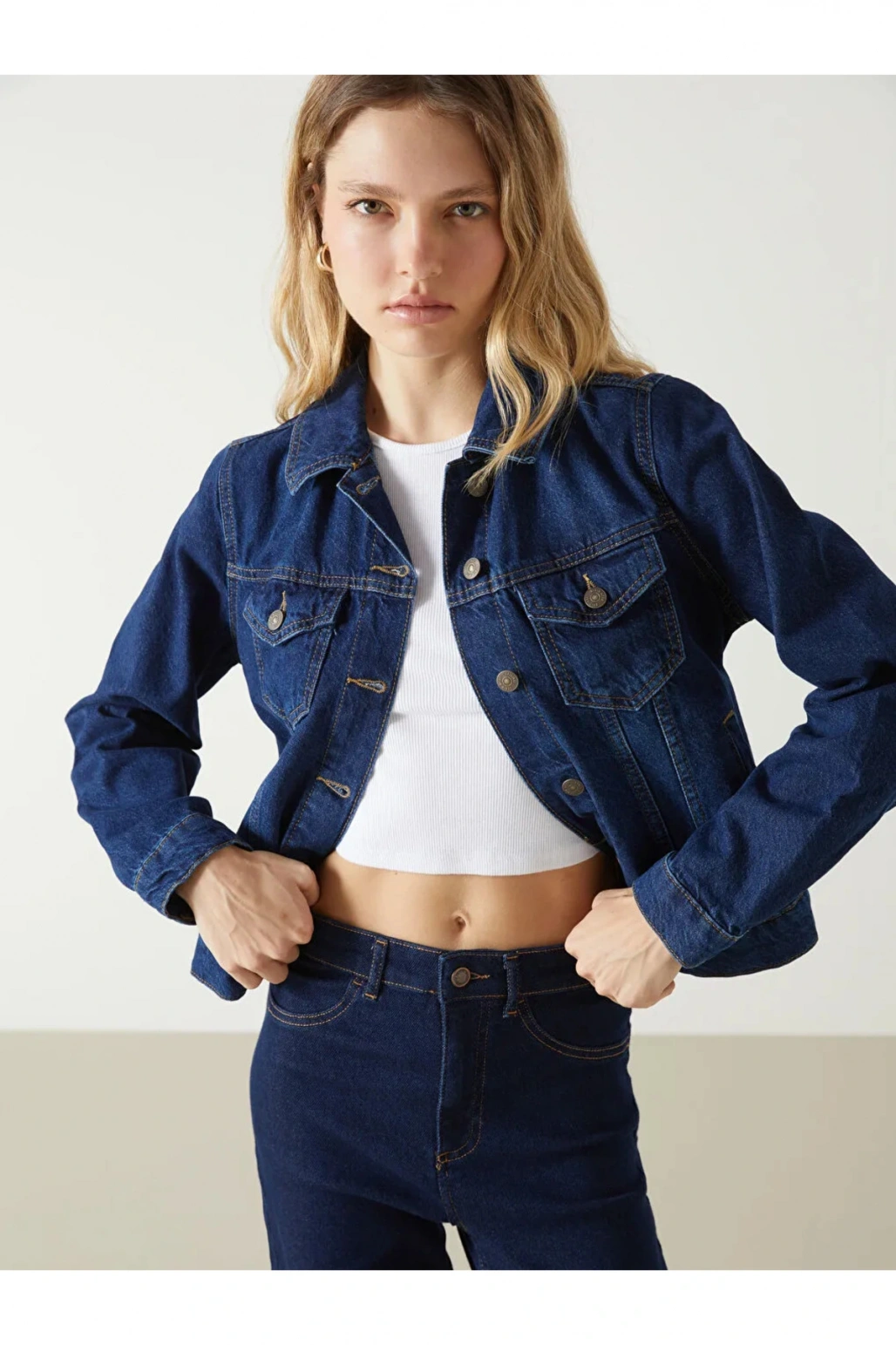 LCW Vision İndigo Gömlek Yaka Kadın Jean Ceket