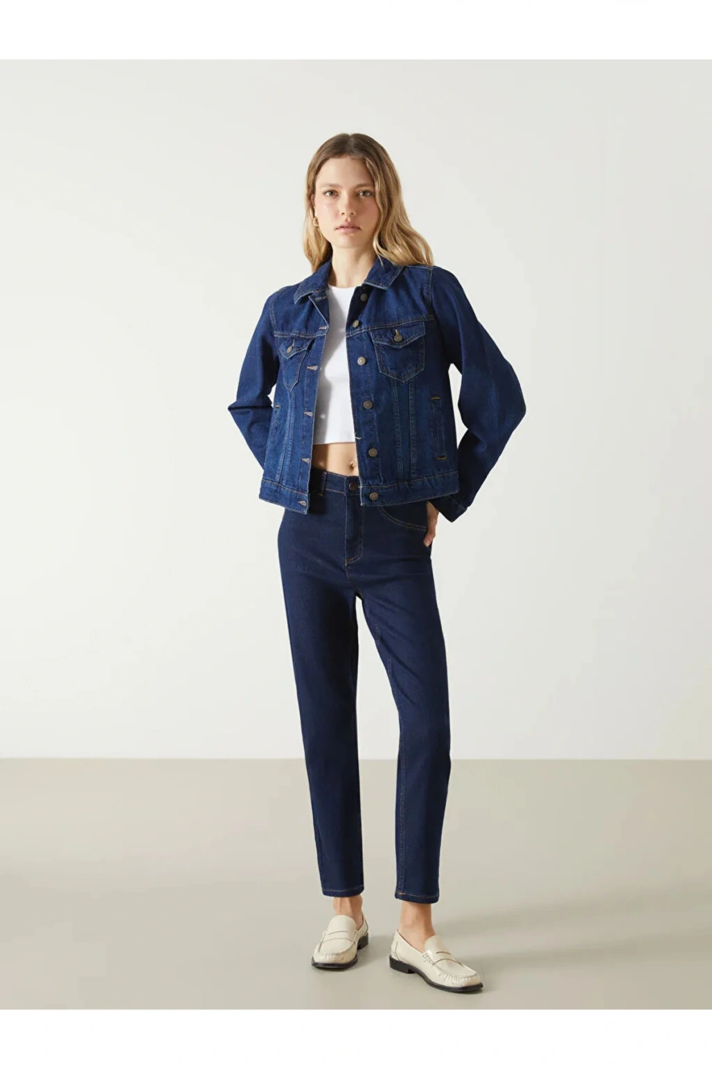 LCW Vision İndigo Gömlek Yaka Kadın Jean Ceket