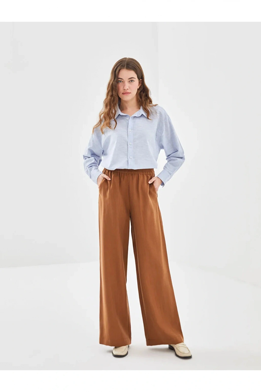 LCW Vision Kahverengi Beli Lastikli Loose Fit Kadın Pantolon