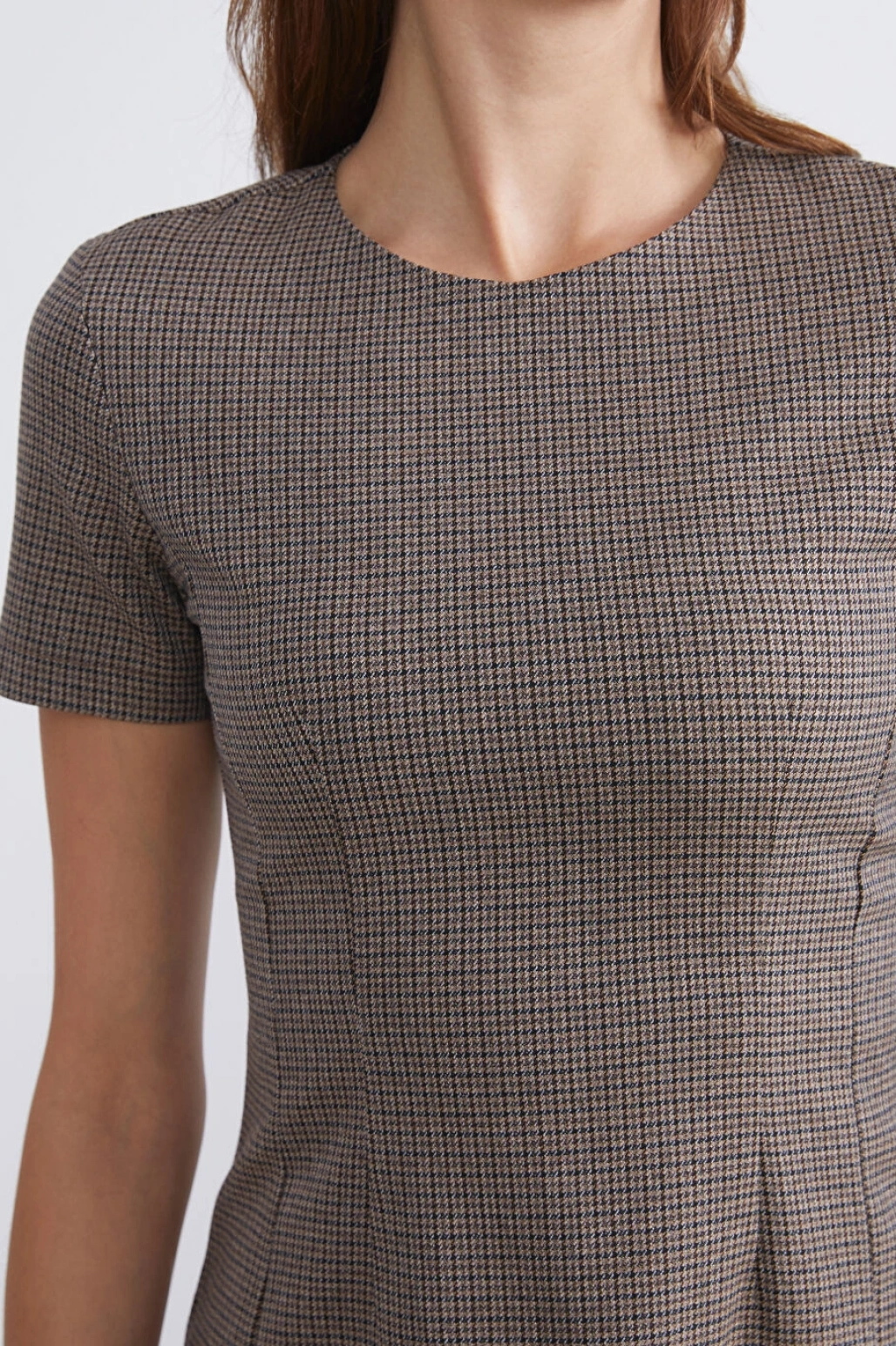 LCW Vision Kahverengi Bisiklet Yaka Ekose Mini Elbise