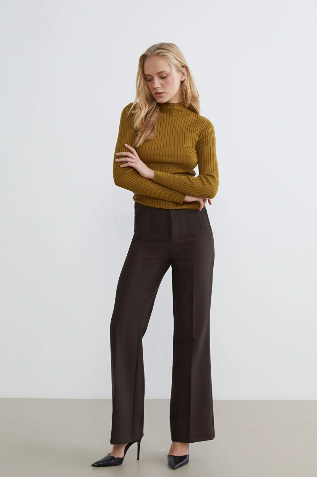 LCW Vision Kahverengi Dar Fit Geniş Paça Kadın Pantolon