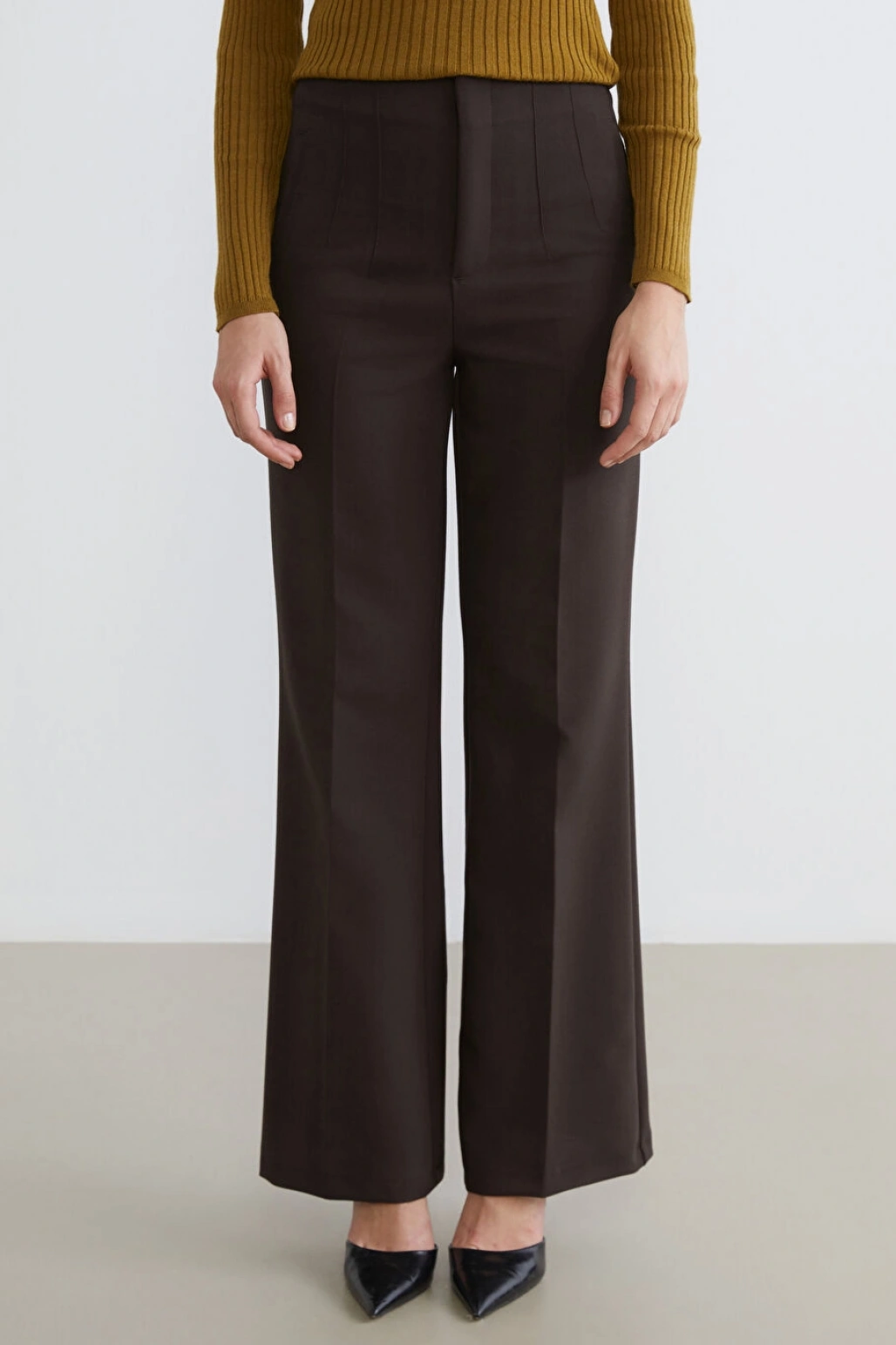 LCW Vision Kahverengi Dar Fit Geniş Paça Kadın Pantolon