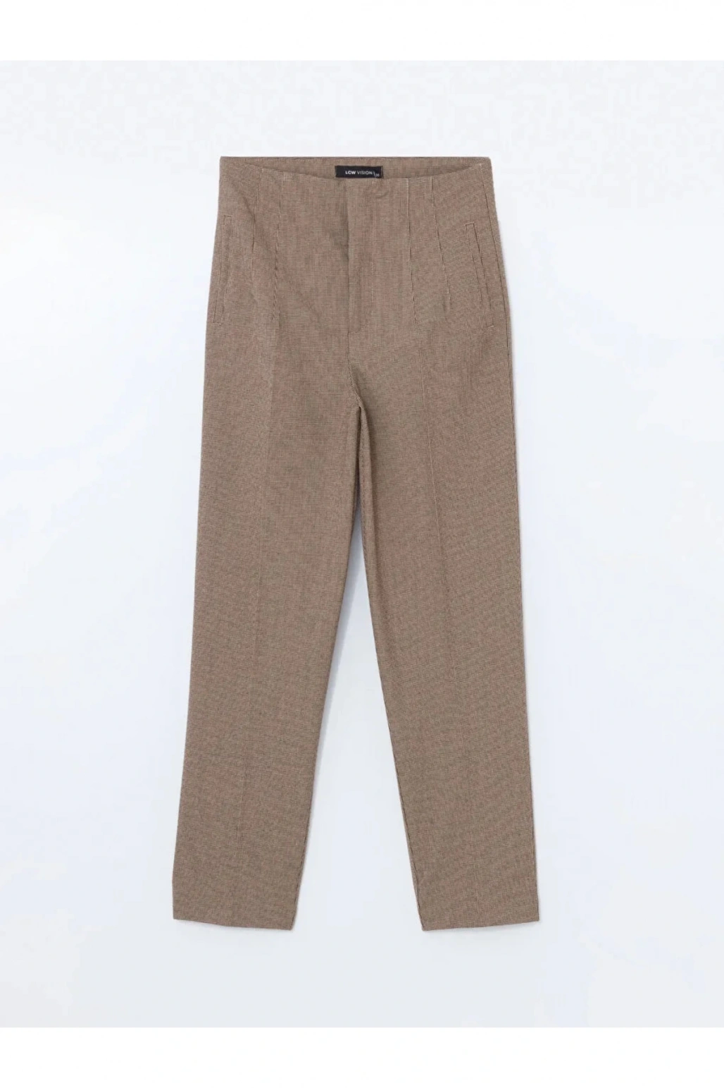 LCW Vision Kahverengi Ekoseli Dar Fit Kadın Pantolon