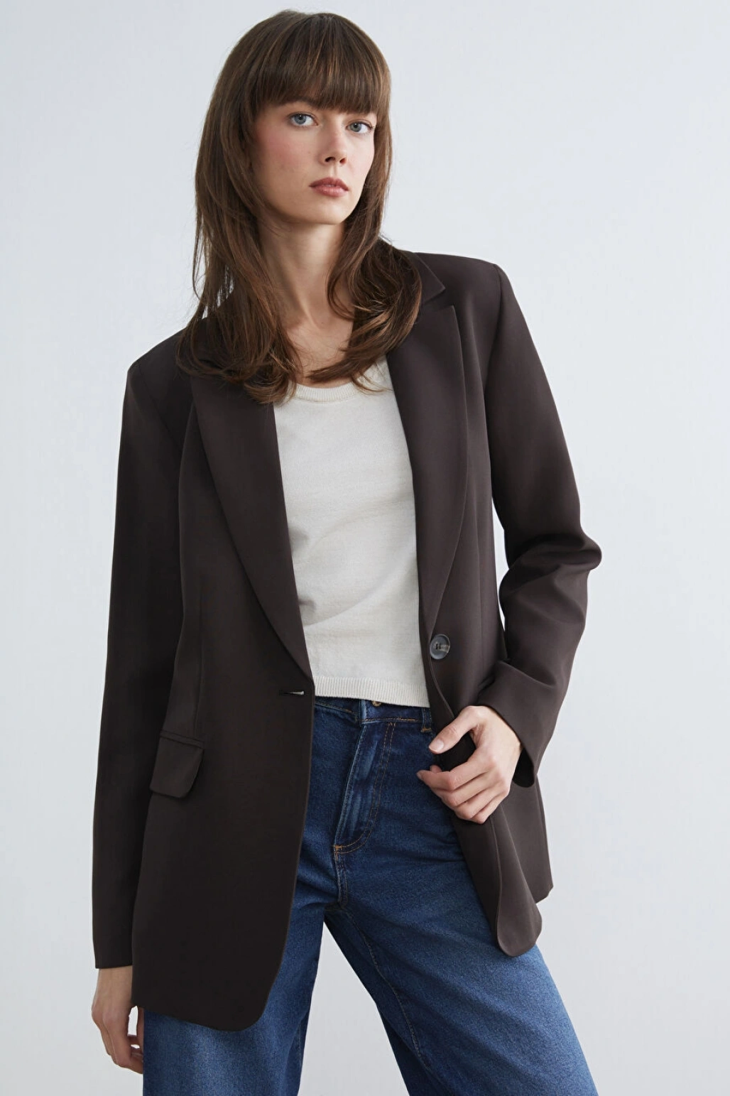 LCW Vision Kahverengi Krep Kadın Blazer Ceket