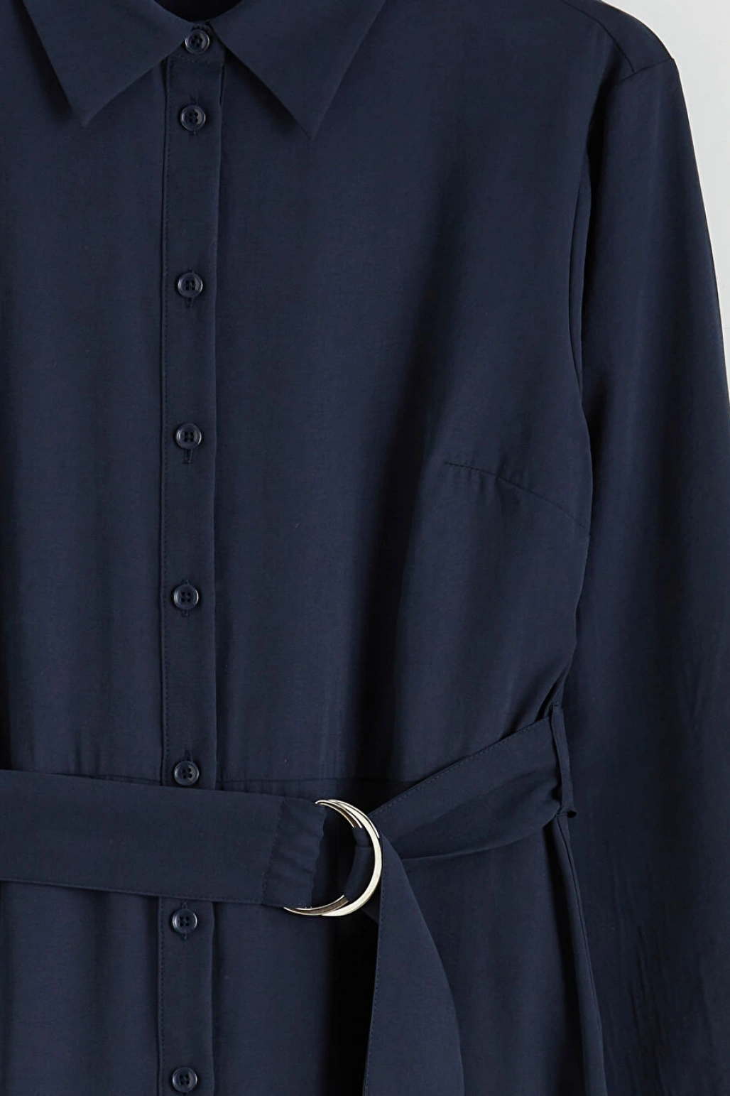 LCW Vision Lacivert Beli Kemerli Gömlek Elbise