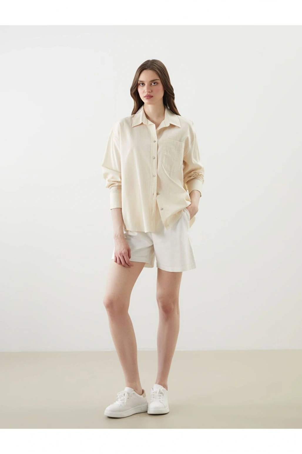 LCW Vision Oversize Keten Karışımlı Kadın Gömlek