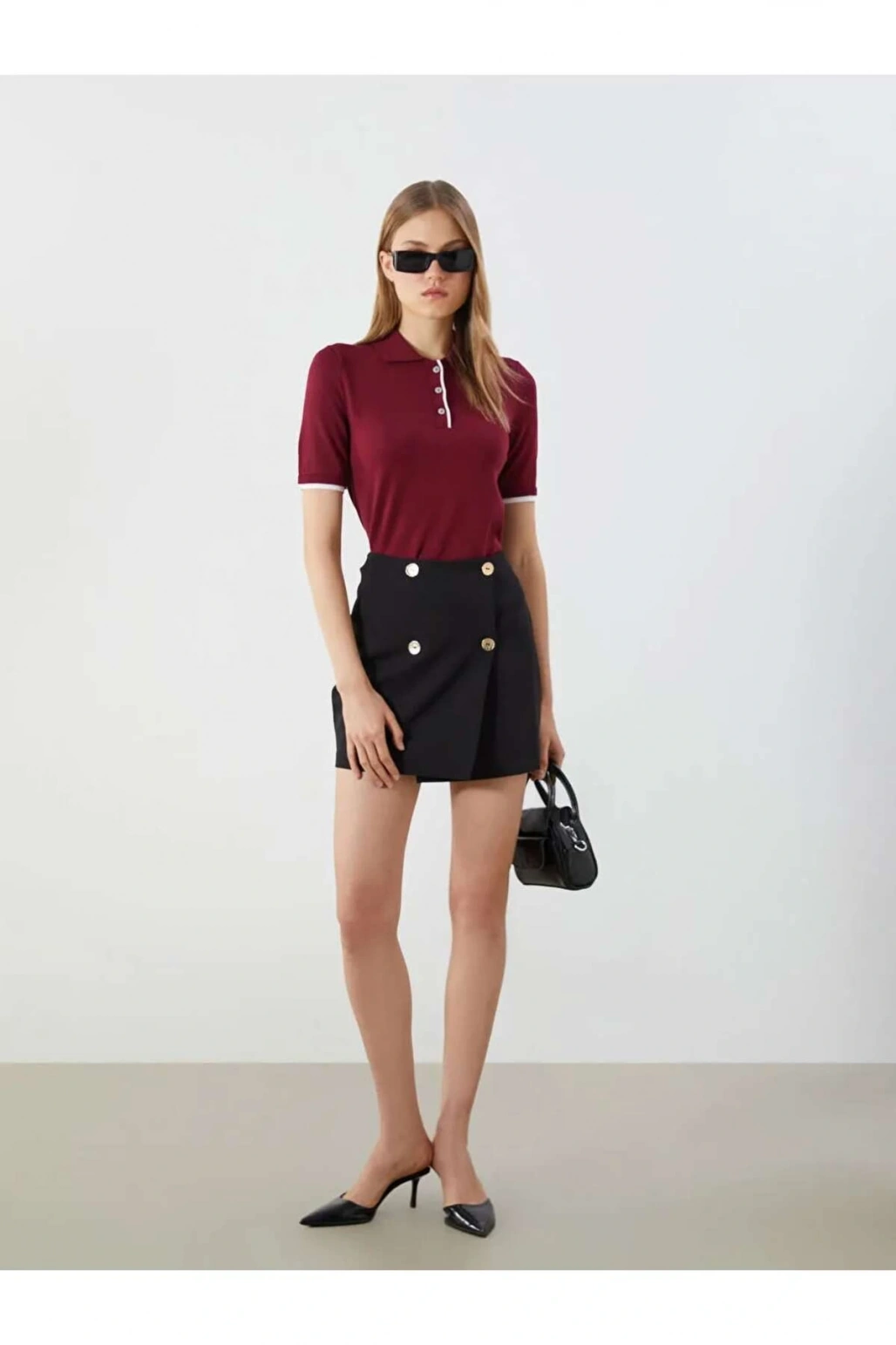 LCW Vision Siyah Beli Lastikli Düğmeli Mini Etek