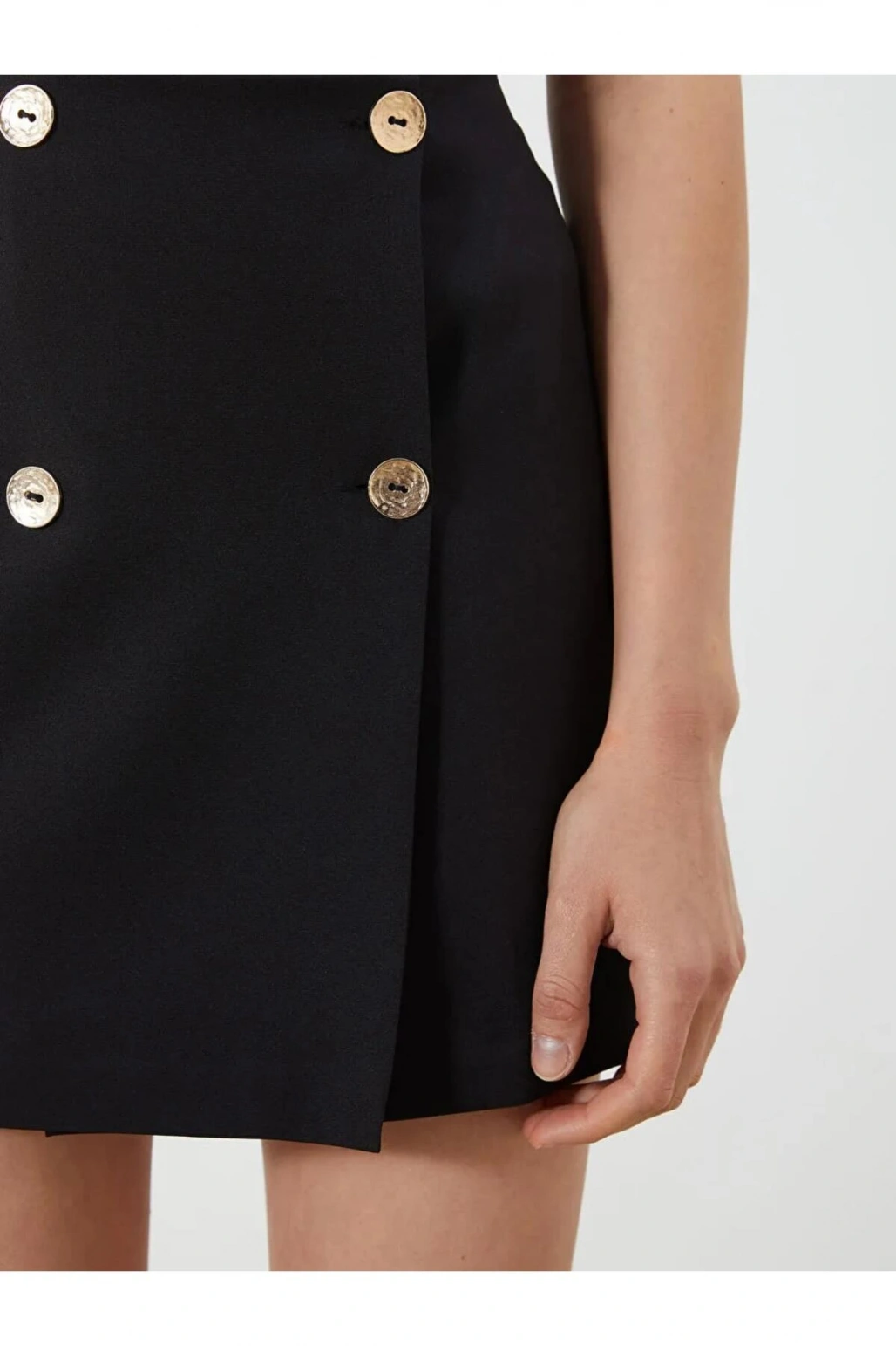 LCW Vision Siyah Beli Lastikli Düğmeli Mini Etek