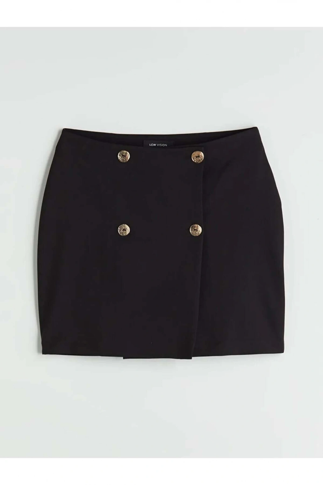 LCW Vision Siyah Beli Lastikli Düğmeli Mini Etek